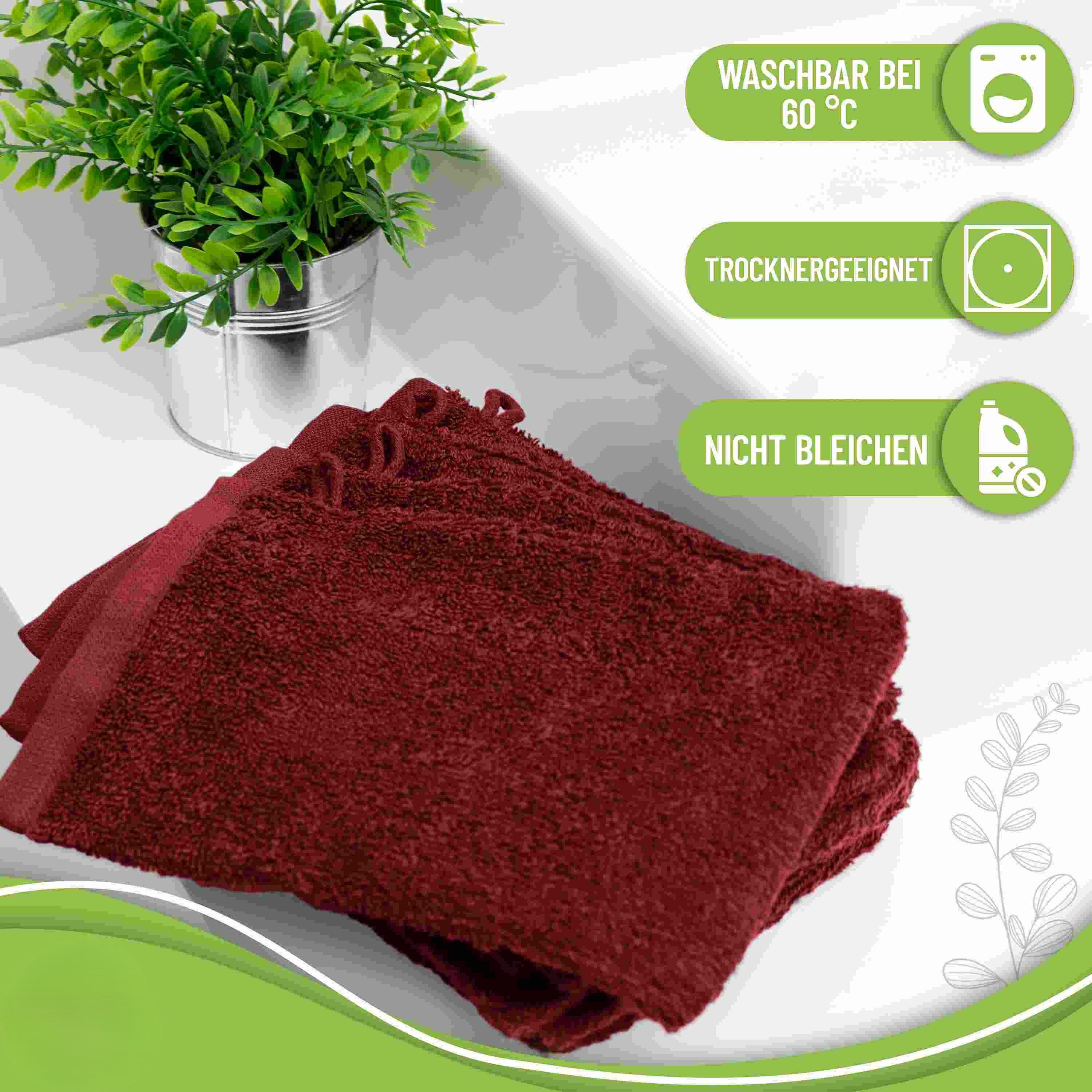 NatureMark Waschhandschuh 10er-Set Frottier Waschhandschuhe, 100% Baumwolle (10-St), Premium Frottier Waschhandschuhe, 15x21cm, Bordeaux rot