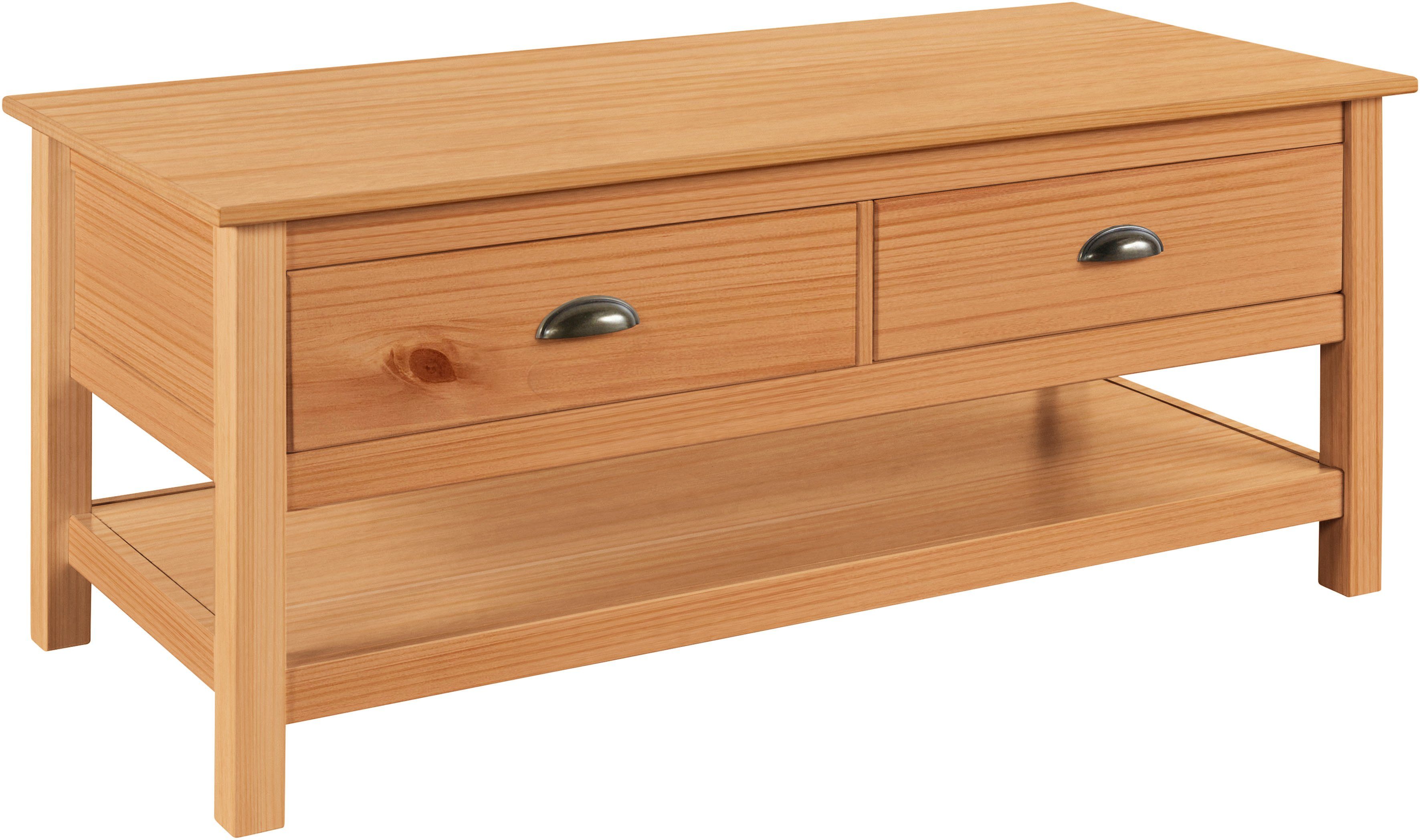 OTTO home Couchtisch Schröder, mit 2 Schubladen und 1 Einlegeboden, aus massivem Kiefernholz
