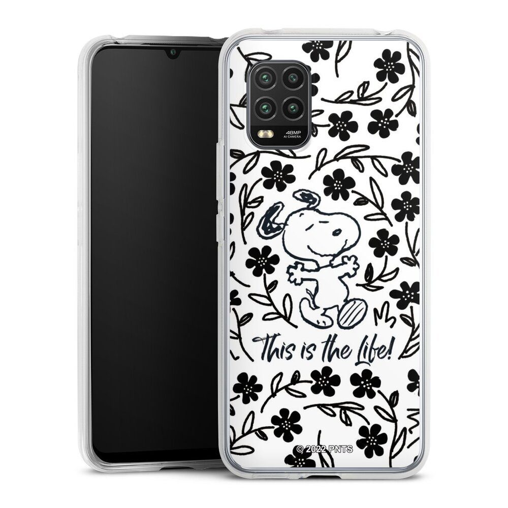 DeinDesign Handyhülle Peanuts Blumen Snoopy Snoopy Black and White This Is The Life, Xiaomi Mi 10 lite Silikon Hülle Bumper Case Handy Schutzhülle