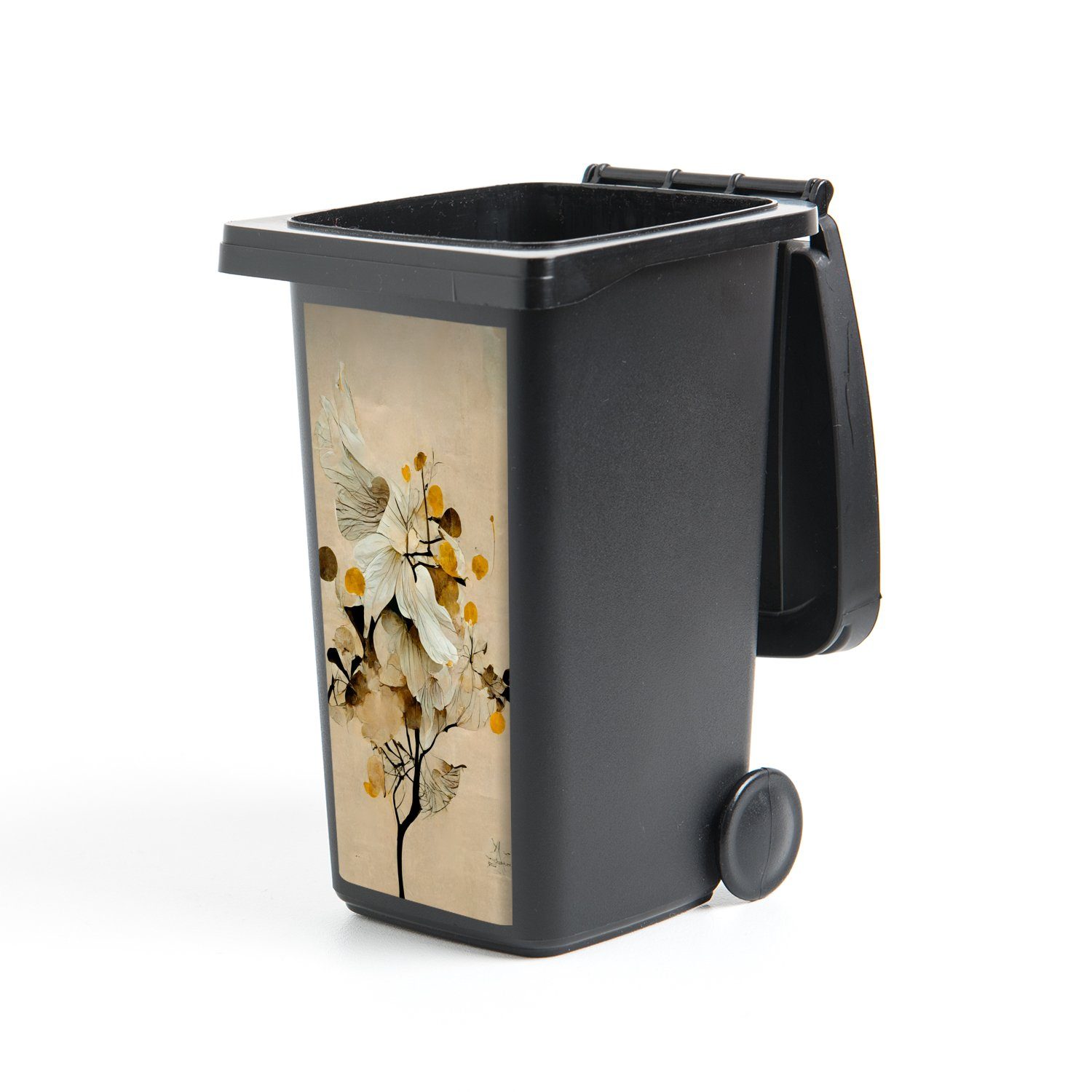 MuchoWow Wandsticker Blumen - Pflanzen - Gold - Vintage (1 St), Mülleimer-aufkleber, Mülltonne, Sticker, Container, Abfalbehälter