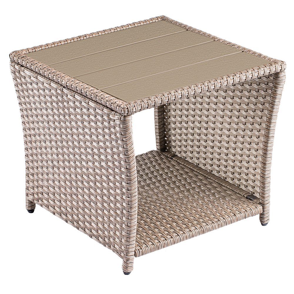 45x45x40cm Wetterfest Tischplatte Outdoor Casaria Beige Beistelltisch Garten (1-St), Polyrattan WPC