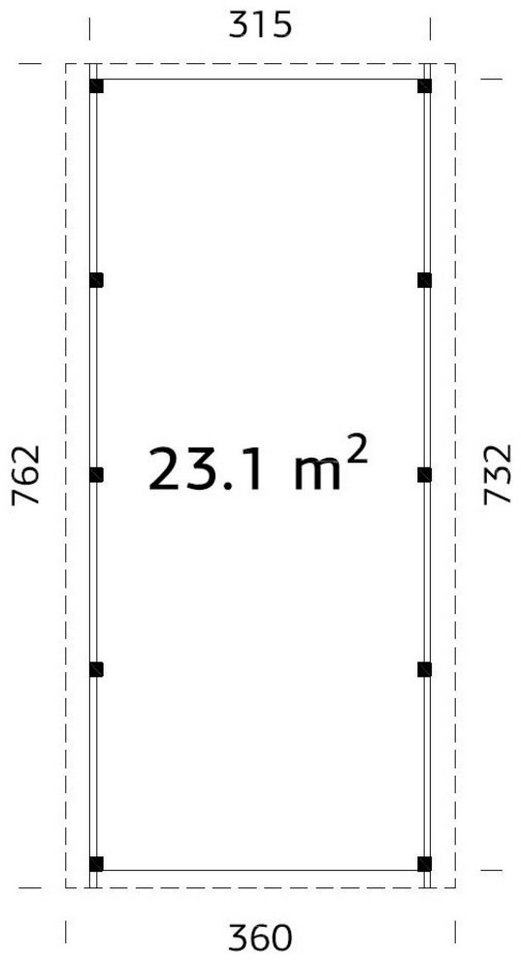 Palmako Einzelcarport Karl, BxT: 360x762 cm, Montageset