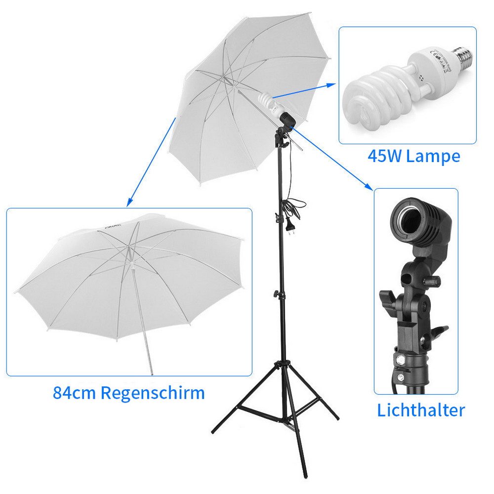 VINGLI Fotohintergrund Professionelles Dauerlicht Set 5500K Regenschirm, Hintergrund Fotostudio Set mit 2M-Stativ für Fotografieren – Bild 2 von 5