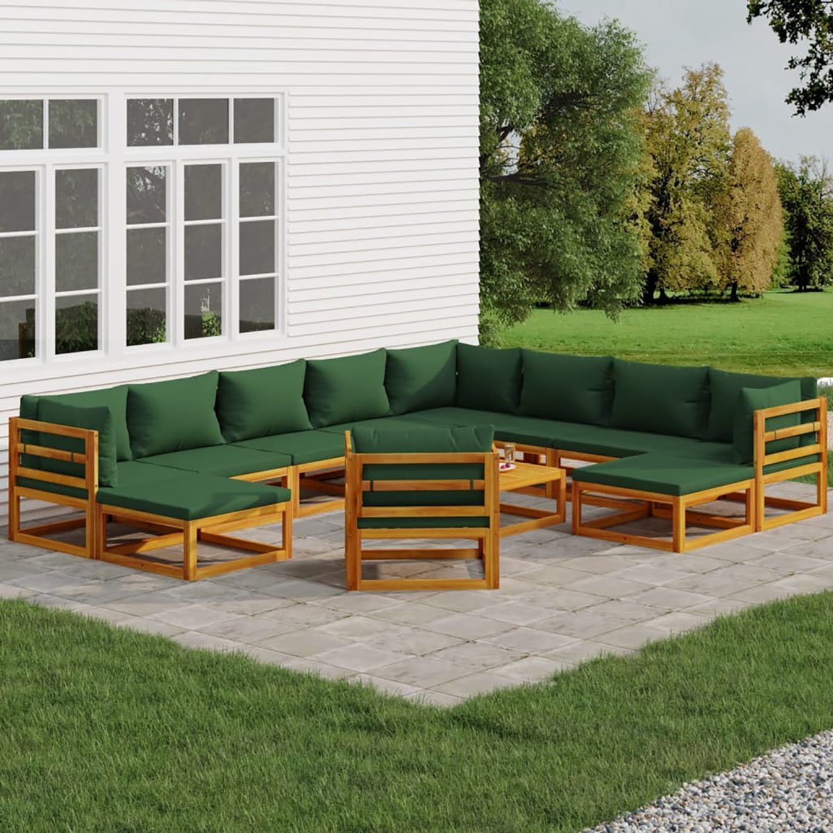 DOTMALL 12-teiliges Kissen Massivholz aus mit grünen Garten-Lounge-Set Big-Sofa