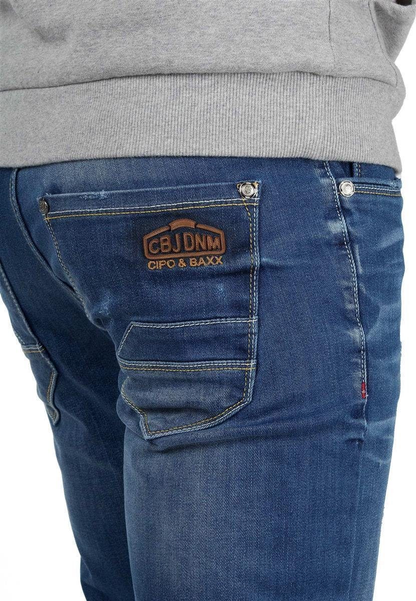 Cipo & Baxx 5-Pocket-Jeans Herren Regular Fit Hose Stonewashed BA-CD386 (1-tlg) Stonewashed Effekt mit Logo Verzierung