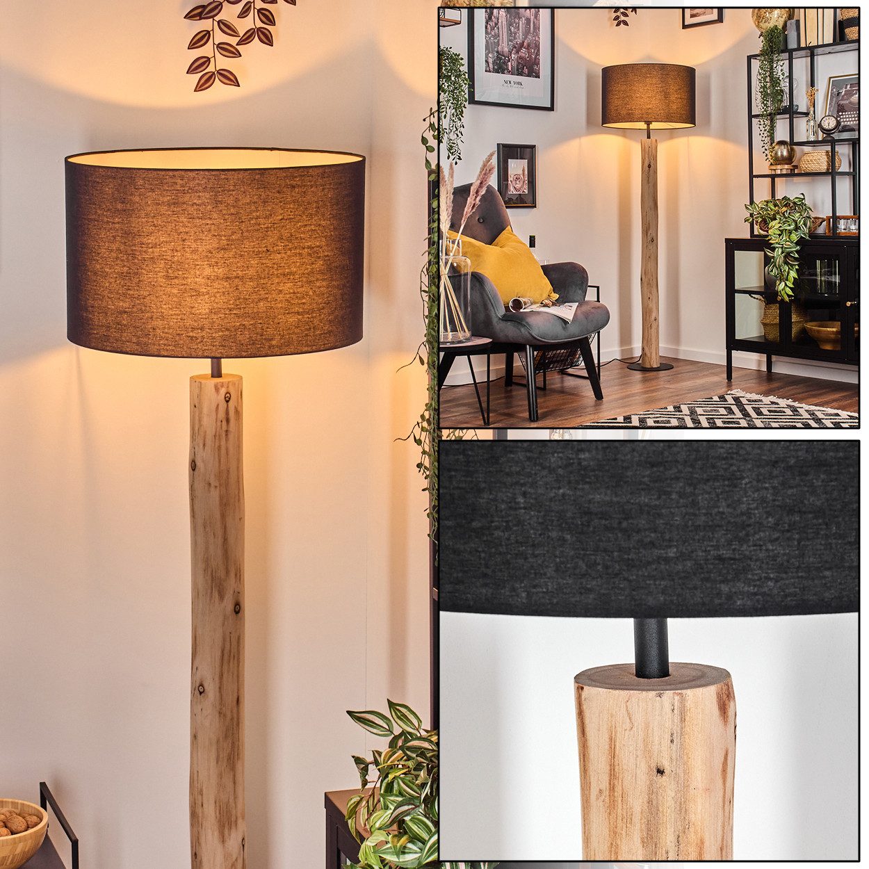 hofstein Stehlampe Stehlampe aus Holz/MetallStoff in Natur/Schwarz/Weiß, oh günstig online kaufen