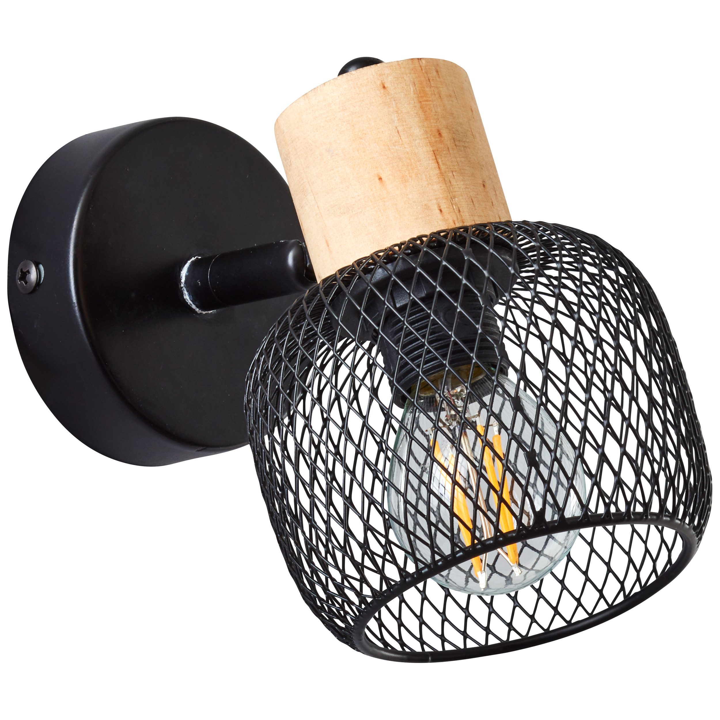 Brilliant Wandstrahler Giada, ohne Leuchtmittel, Wandlampe, 14,5 cm, E14, schwenkbar, Metall/Holz, schwarz/braun