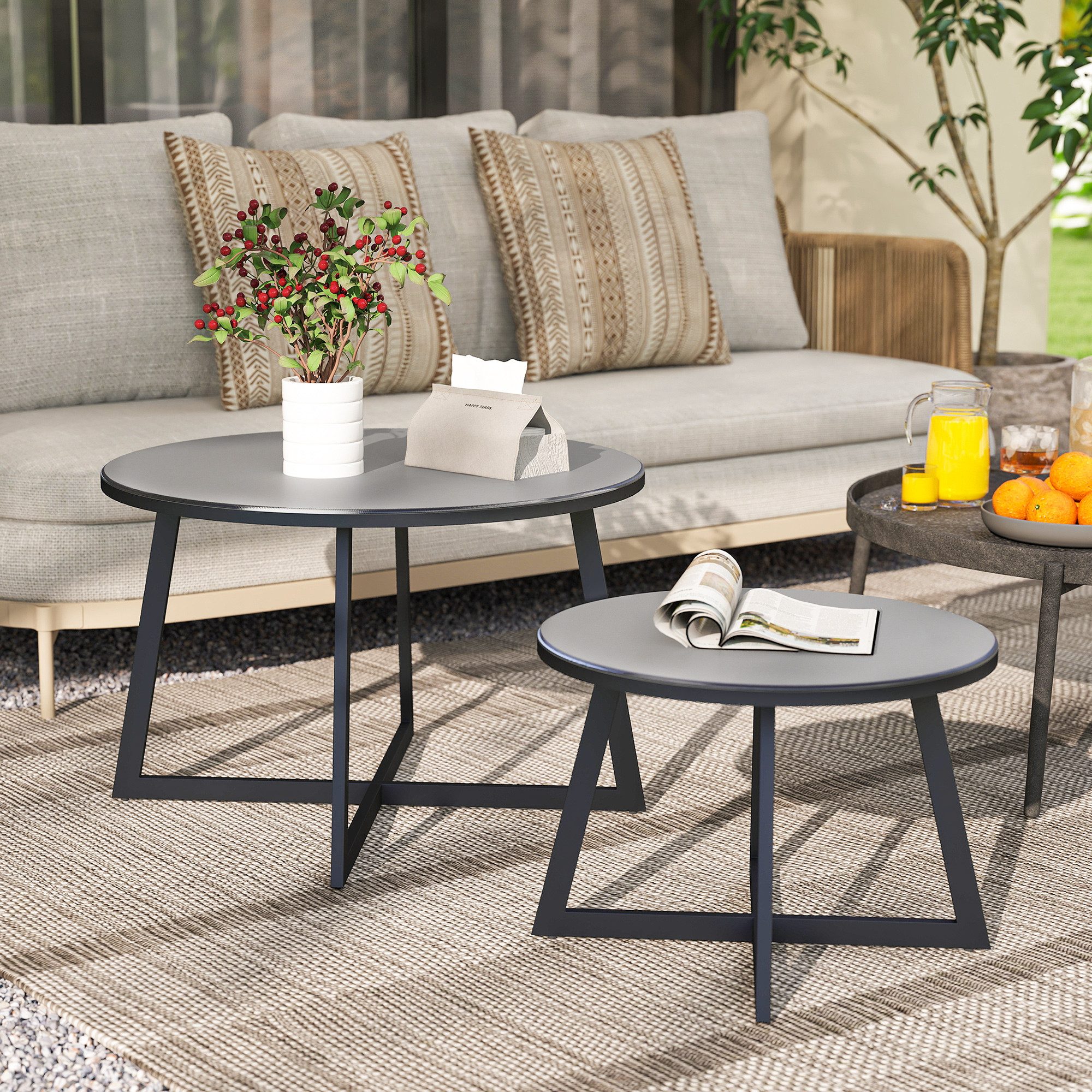 Outsunny Gartentisch mit X-Beine, Glasplatte, aus Stahl (Stapelbar Balkonti günstig online kaufen
