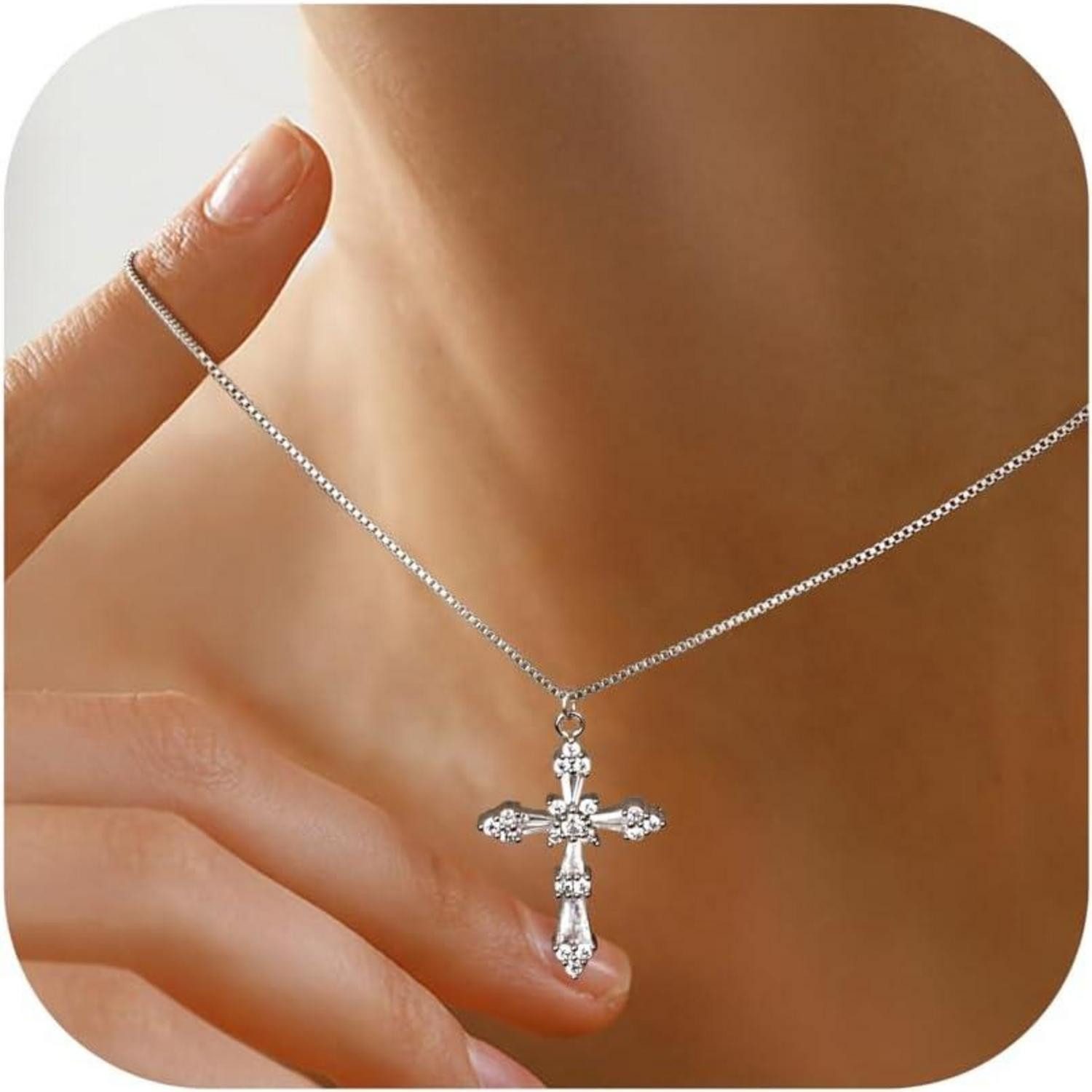 LuxusKollektion Kette und Anhänger Set Kreuz Kette Damen Gold Vergoldet Silber Kreuzanhänger Halskette