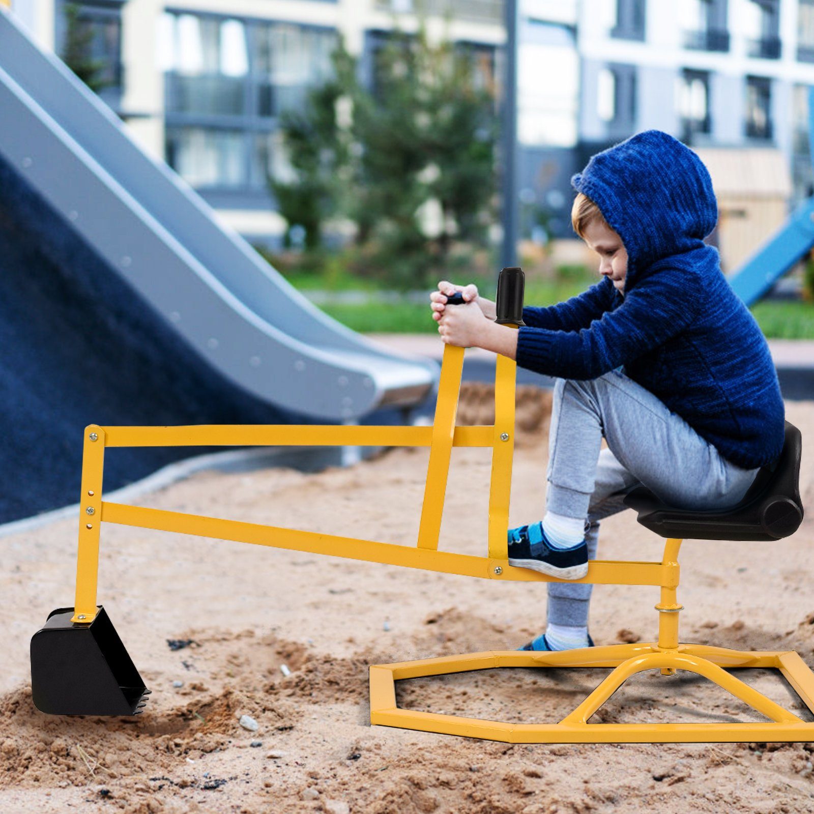 COSTWAY Sandkasten Spielzeug-Aufsitzbagger, für Sand, Erde & Schnee