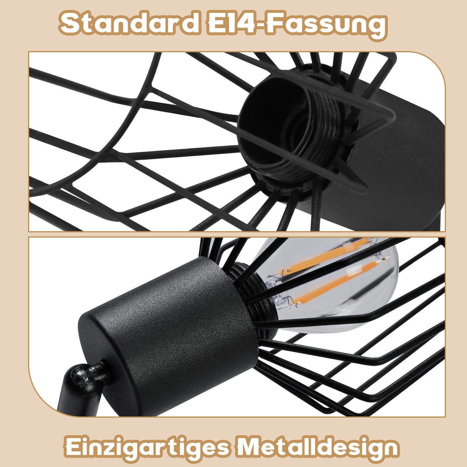 ZMH Deckenleuchte Wohnzimmer 3 Flammig - Rund Deckenspot für Flur Max.25W, ohne Leuchtmittel, Schwenbar 350° Rund Spotlight für Hotel – Bild 5 von 5