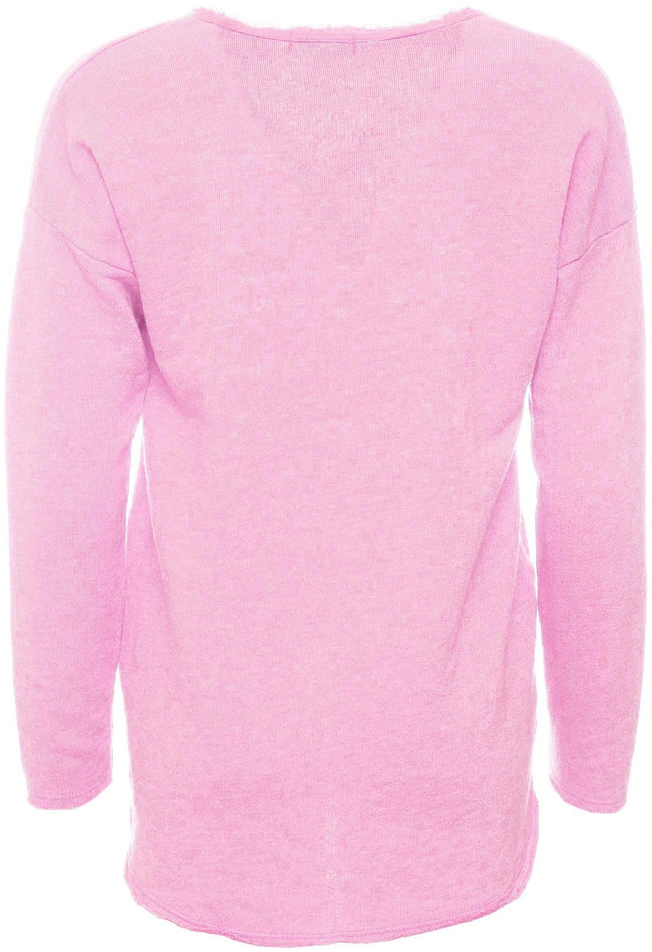 Zwillingsherz Sweatshirt ausgefranster V-Ausschnitt, Vintage Look, Langarm
