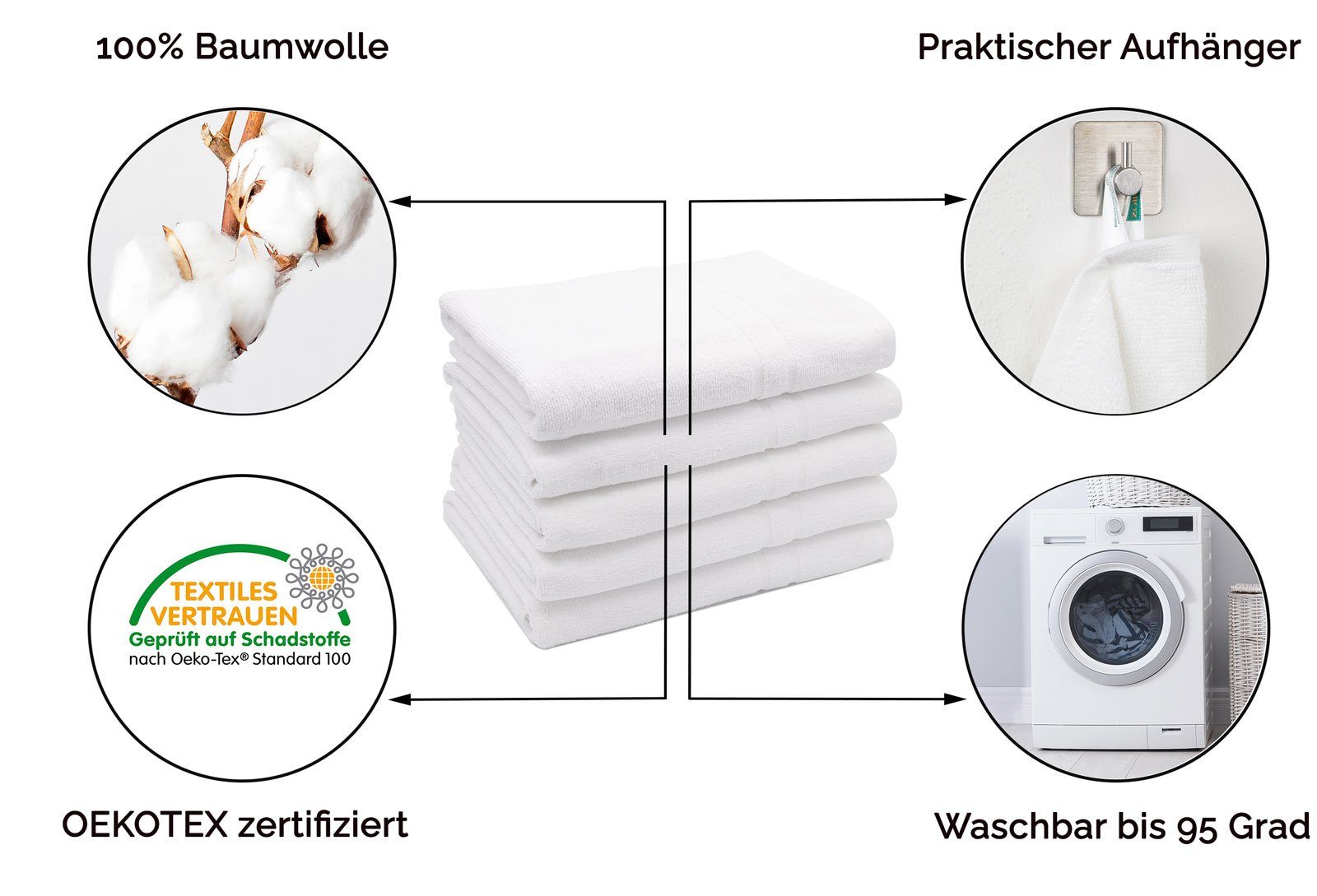 Baumwolle 70 cm, ZOLLNER 140 Duschtücher, x Frottier 100% (5-St),