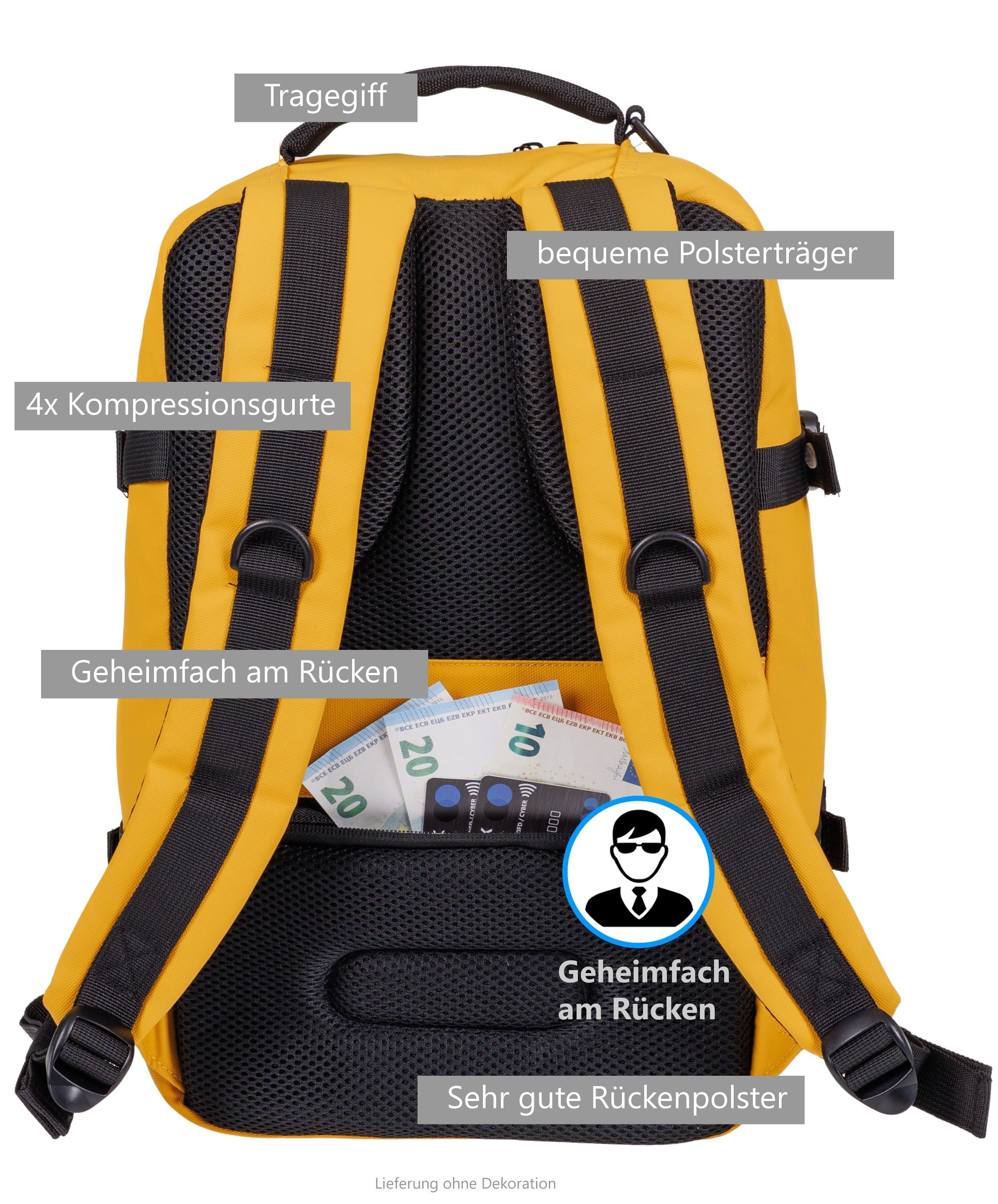 BestWay Bags Reiserucksack Handgepäck Rucksack für Ryanair aus Plane, Cabin Pro Flugzeug Kabinenrucksack Laptoprucksack 40350 + Koffergurt