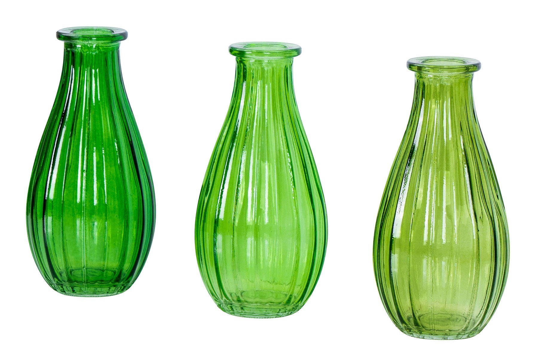 Levandeo® Dekovase, 3er Set Vase Glas Grün H14cm Flasche Blumenvase Tischdeko Frühling Variante 2