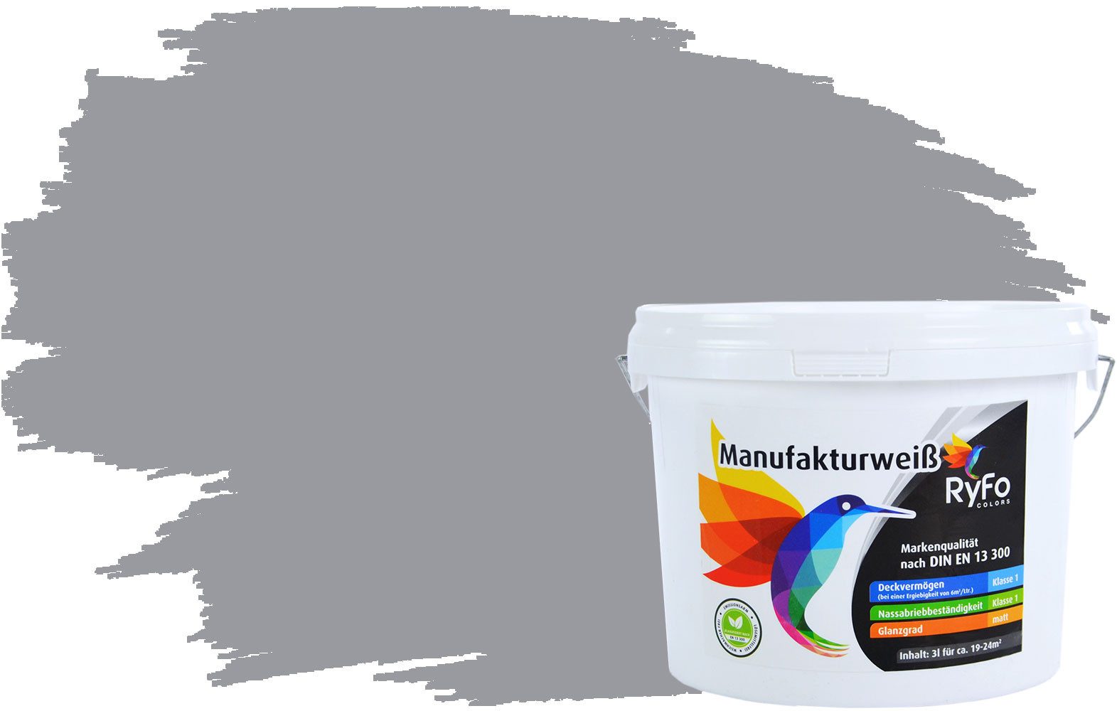RyFo Colors Wand- und Deckenfarbe RyFo Colors Manufakturweiß Trend Signalgrau 3l, 1 L ca. 8 m², Deckkraft-/Nassabriebklasse 1, matt, atmungsaktiv, für Innenräume