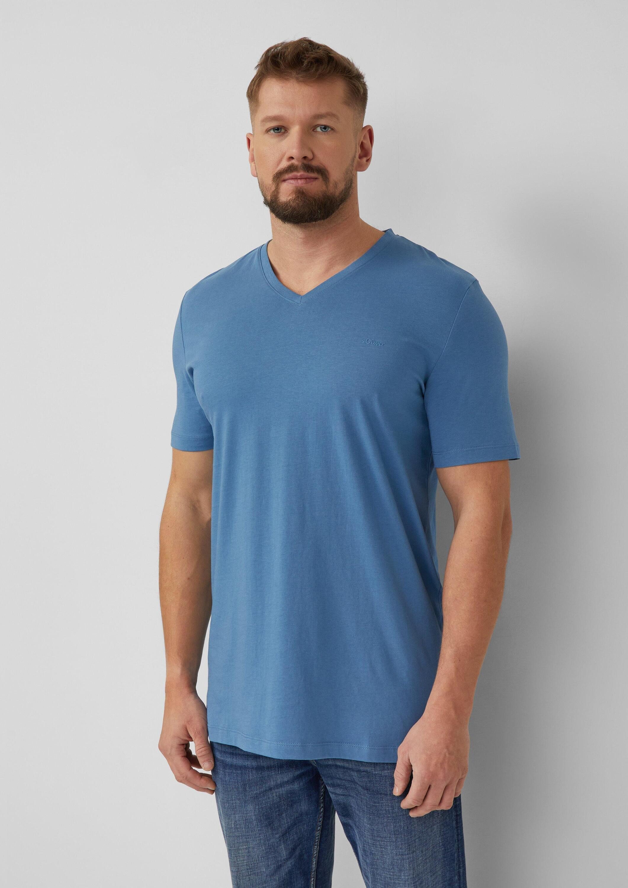 s.Oliver Kurzarmshirt T-Shirt Basic V-Shirt mit Logo-Print auf der Front
