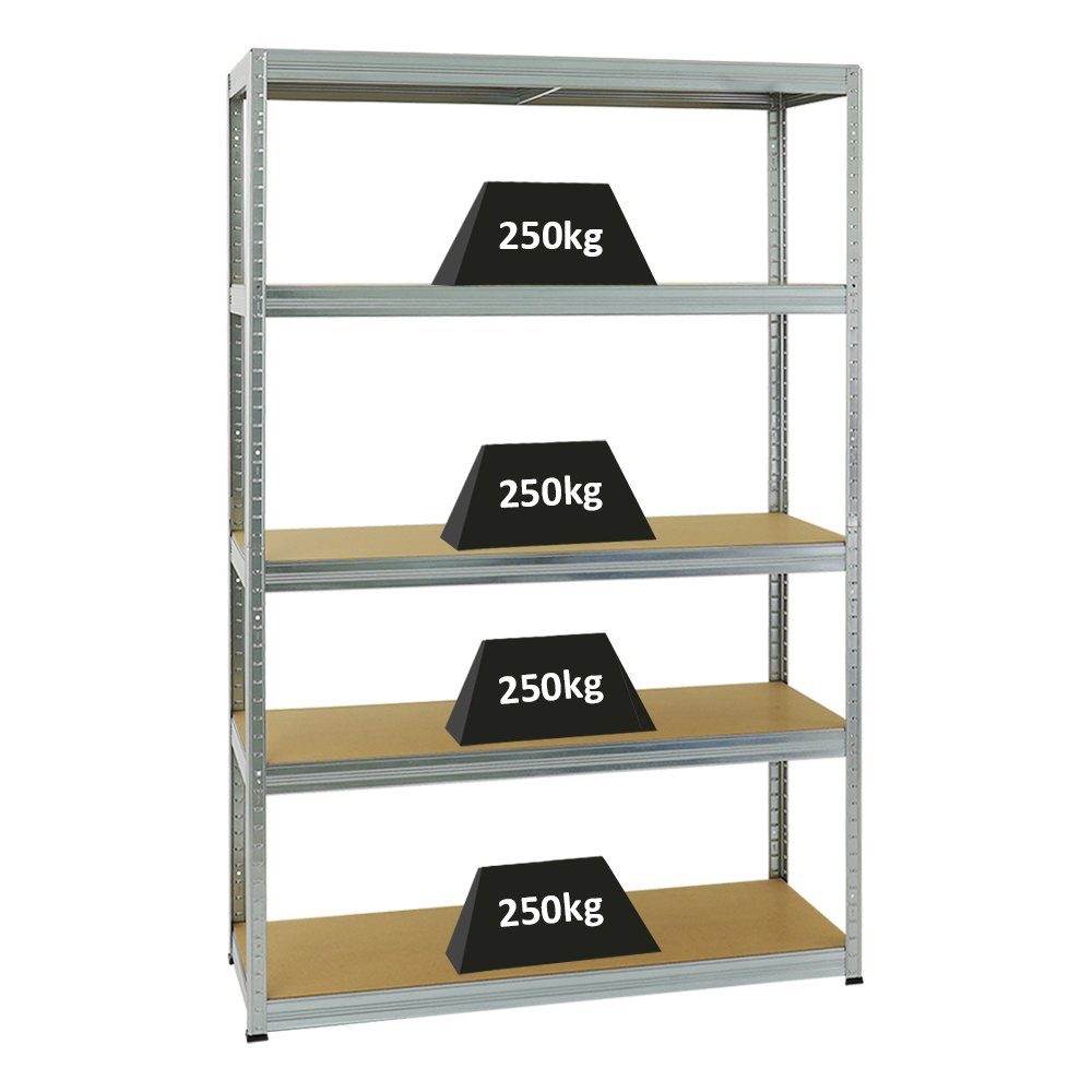 PROREGAL® Schwerlastregal Lagerregal Steckregal ELEPHANT 180x120x45cm Fachlast 250kg Verzinkt, Stabiles Kellerregal Stahlregal mit hoher Fachlast