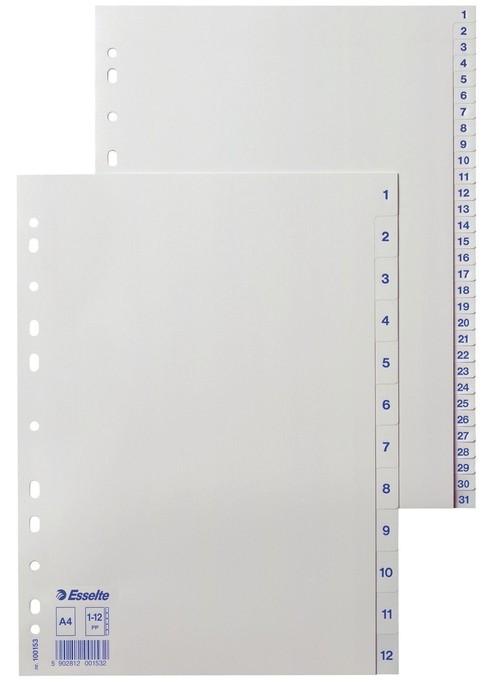 ESSELTE Aktenordner Esselte Kunststoff-Register, Zahlen, A4, 1-12, weiß