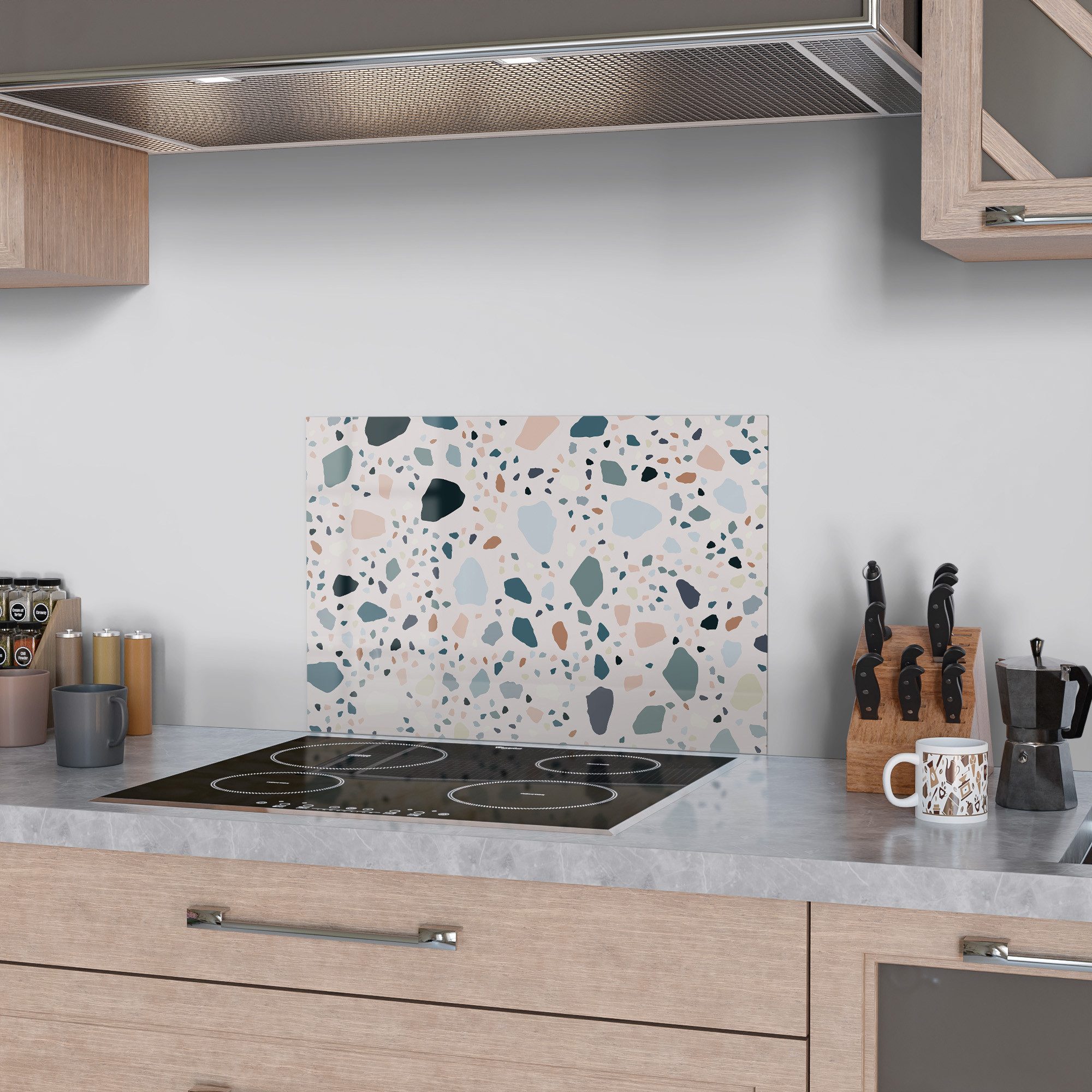 DEQORI Küchenrückwand 'Moderne Terrazzo', Glas Spritzschutz Badrückwand Her günstig online kaufen