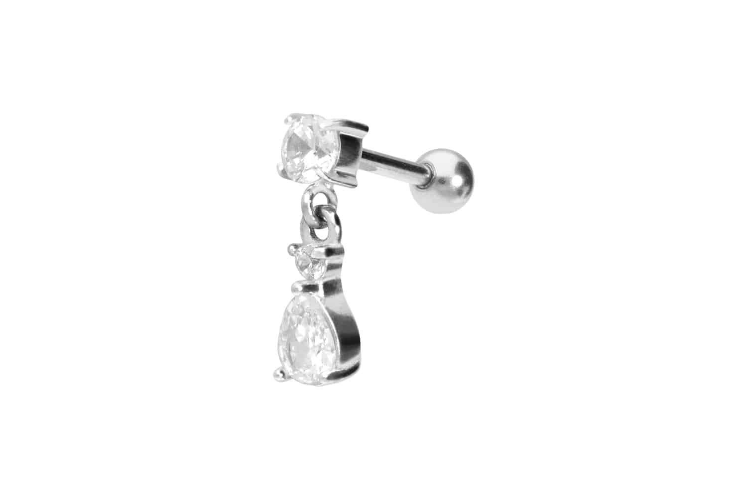 Piercing-Set Chirurgenstahl Ohrpiercing EINGEFASSTER KRISTALL + KRISTALLTROPFEN