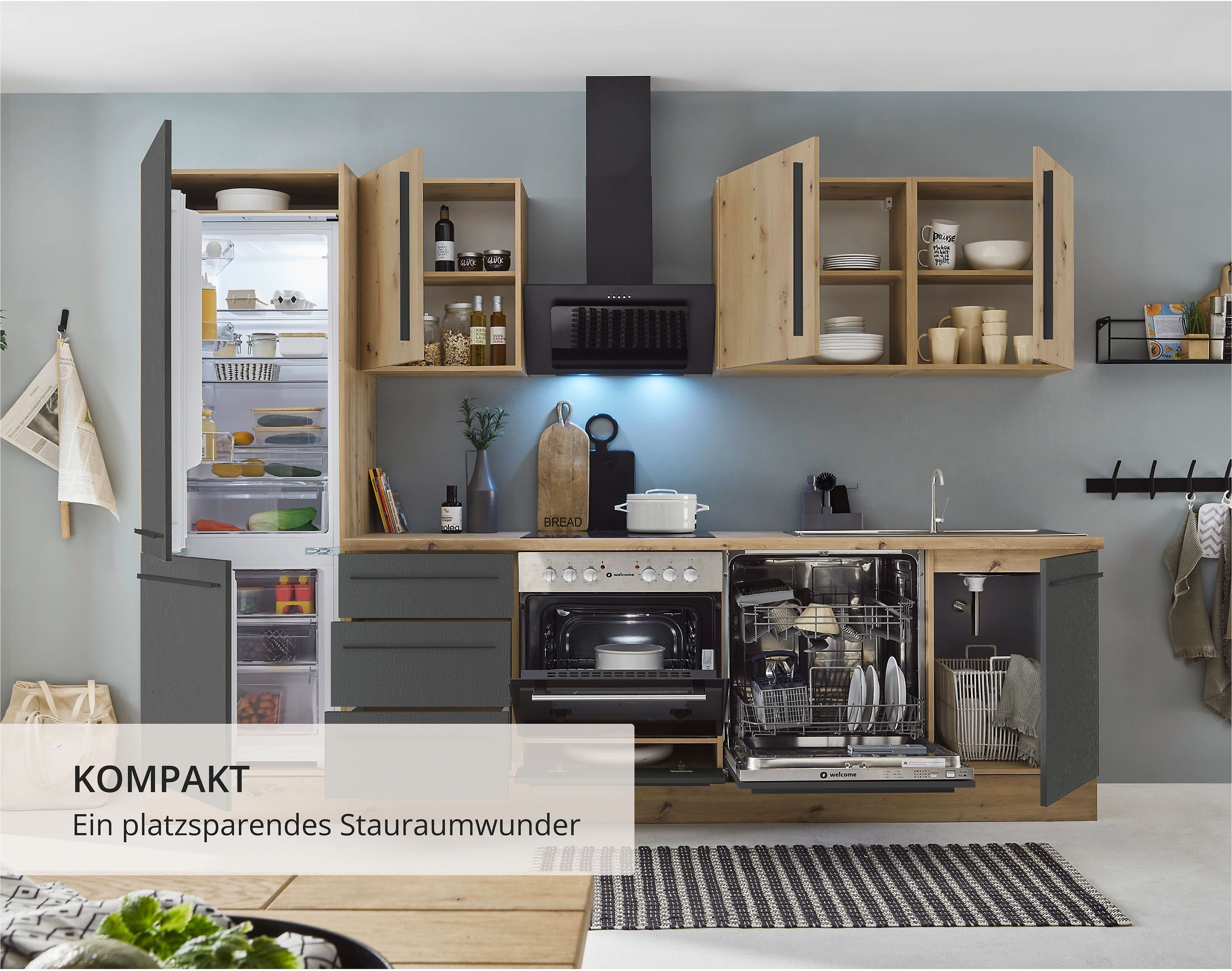 KOCHSTATION Küchenzeile KS-Florida mit 38mm starker Arbeitsplatte, Breite 280 cm, wahlweise mit E-Geräten, Soft-Close-Funktion – Bild 4 von 5