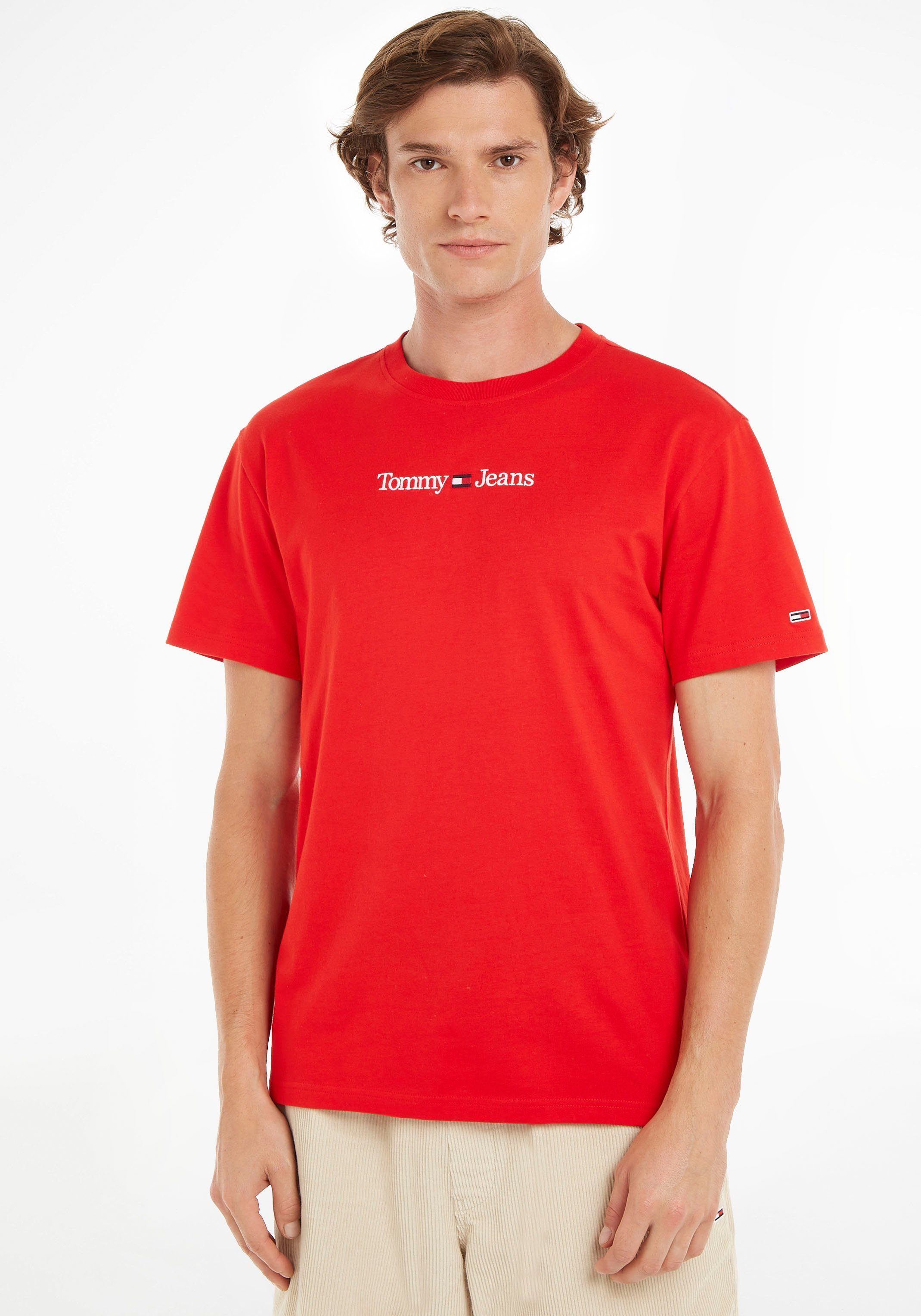 Tommy Jeans T-Shirt TJM CLASSIC LINEAR LOGO TEE mit Logostickerei DeepCrimson
