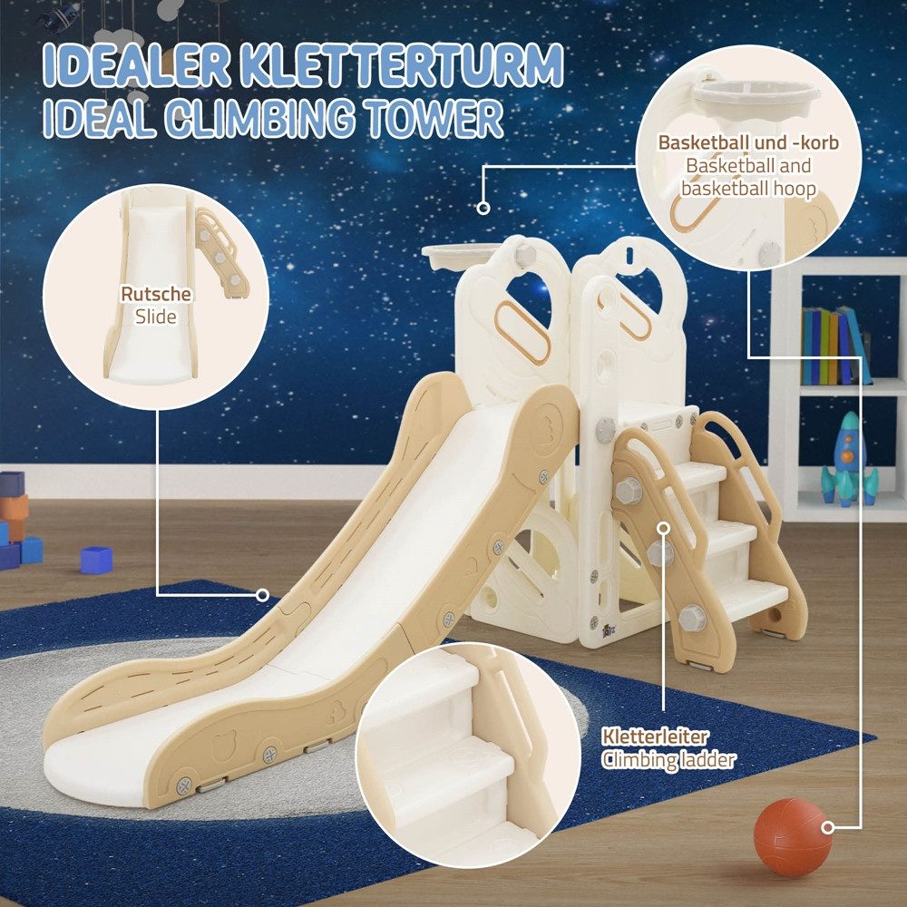 Joyz Rutsche Spielzeug Set 3in1 mit Rutsche und Basketballkorb, Kinderrutsche, Spielgerüst für Kinder ab 3 Jahren, Weiß-Beige, Indoor&Outdoor Rutsche – Bild 5 von 5