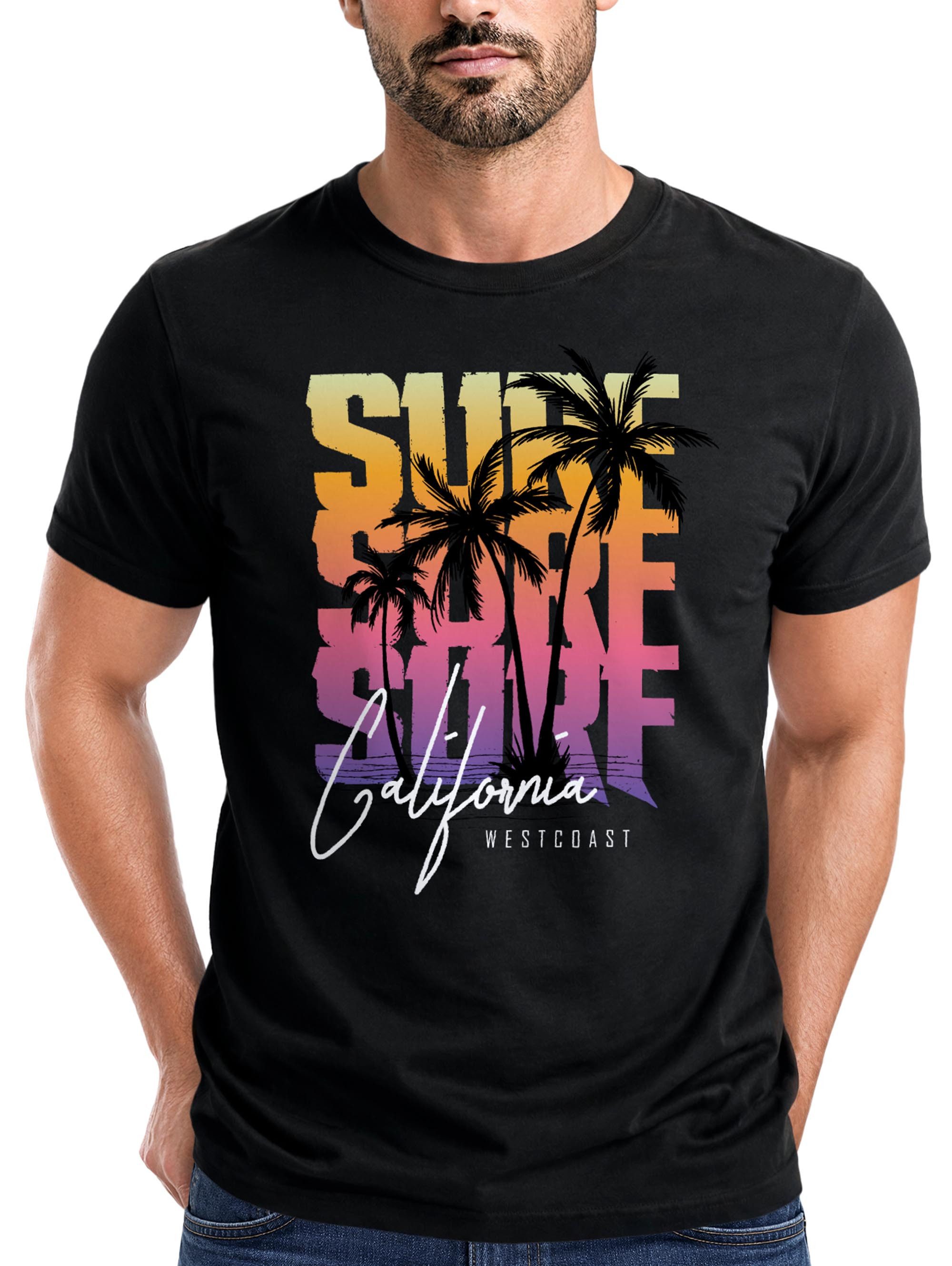 Print-Shirt Herren T-Shirt Sommer Surf California Palmen Slim Fit Neverless®