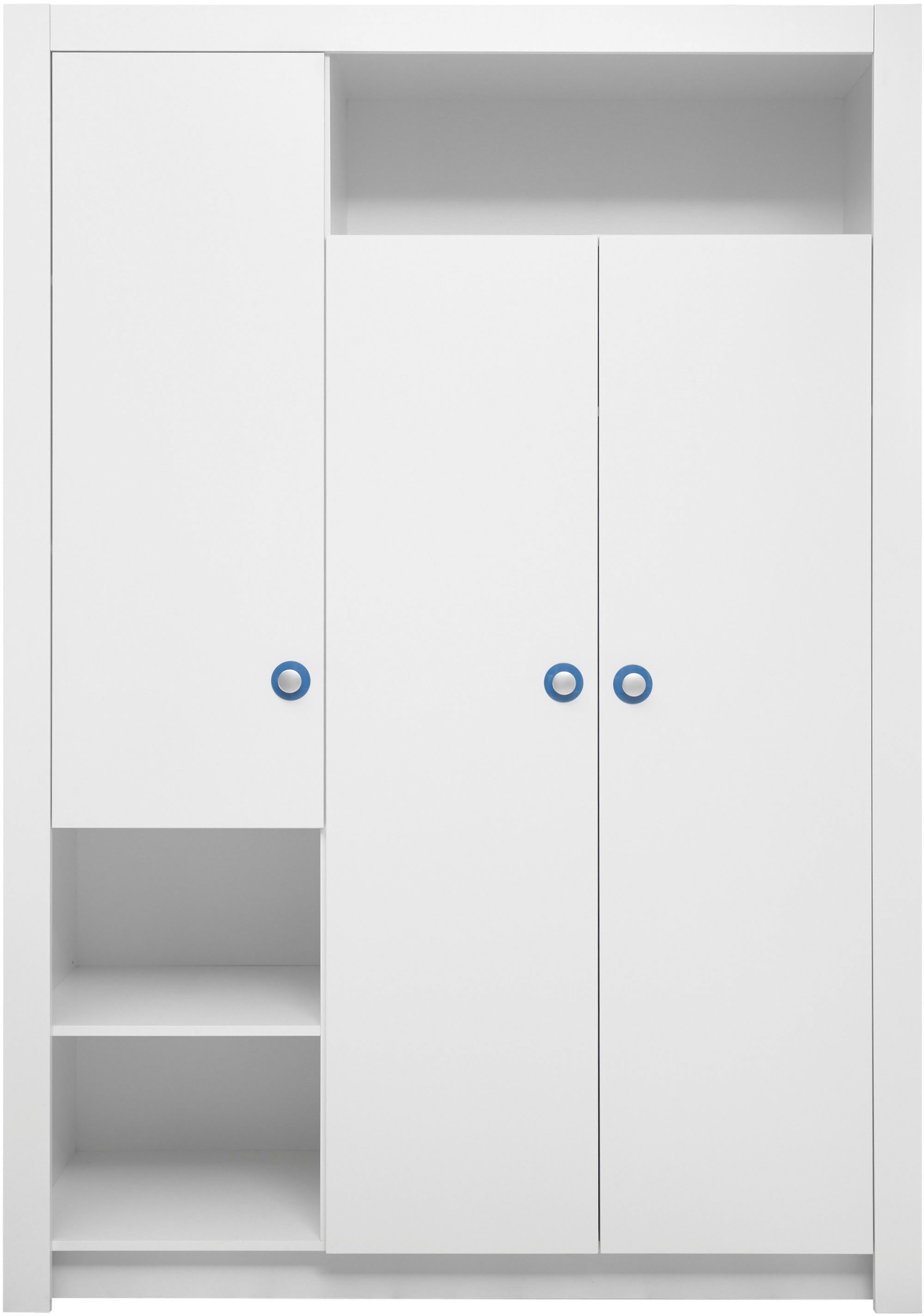 Begabino Drehtürenschrank Paula Kinderzimmerschrank Kleiderschrank 3-trg. Weiß, Schrank mit offenen Fächer