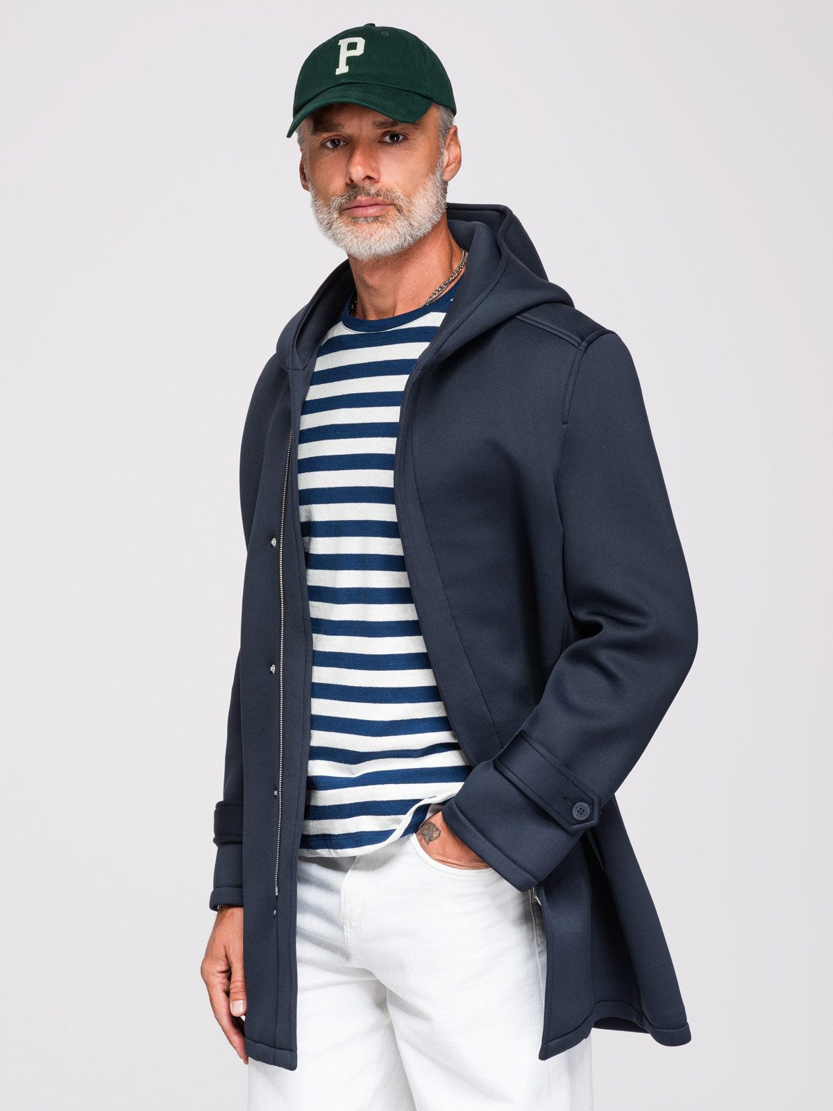 OMBRE Wintermantel Herren Wintermantel mit Kapuze und regulärer Passform Navy L (kein Set, 1-tlg)