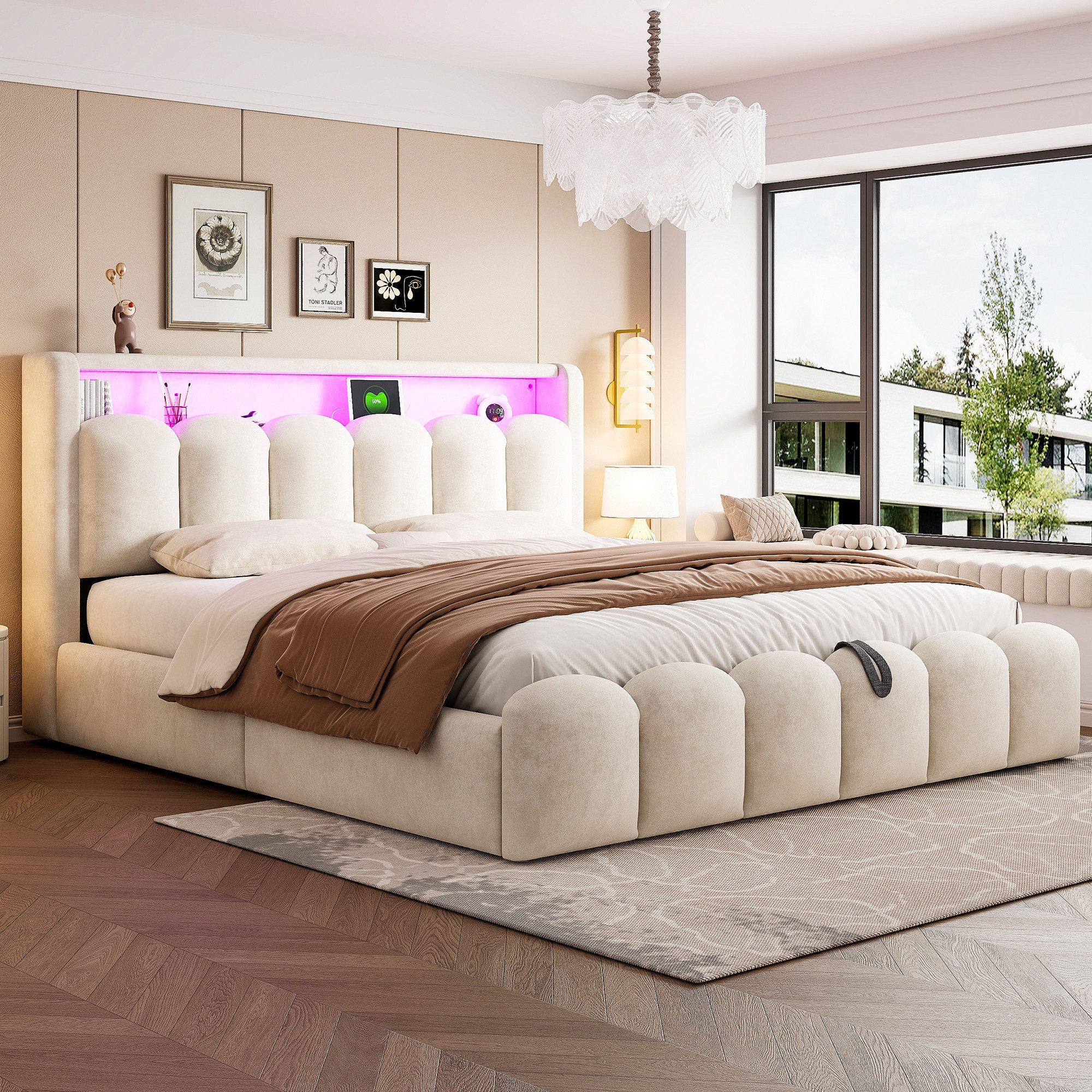 STILVORA Polsterbett 180×200 mit Bettkasten,Jugendbett Stauraumbett mit Ans günstig online kaufen