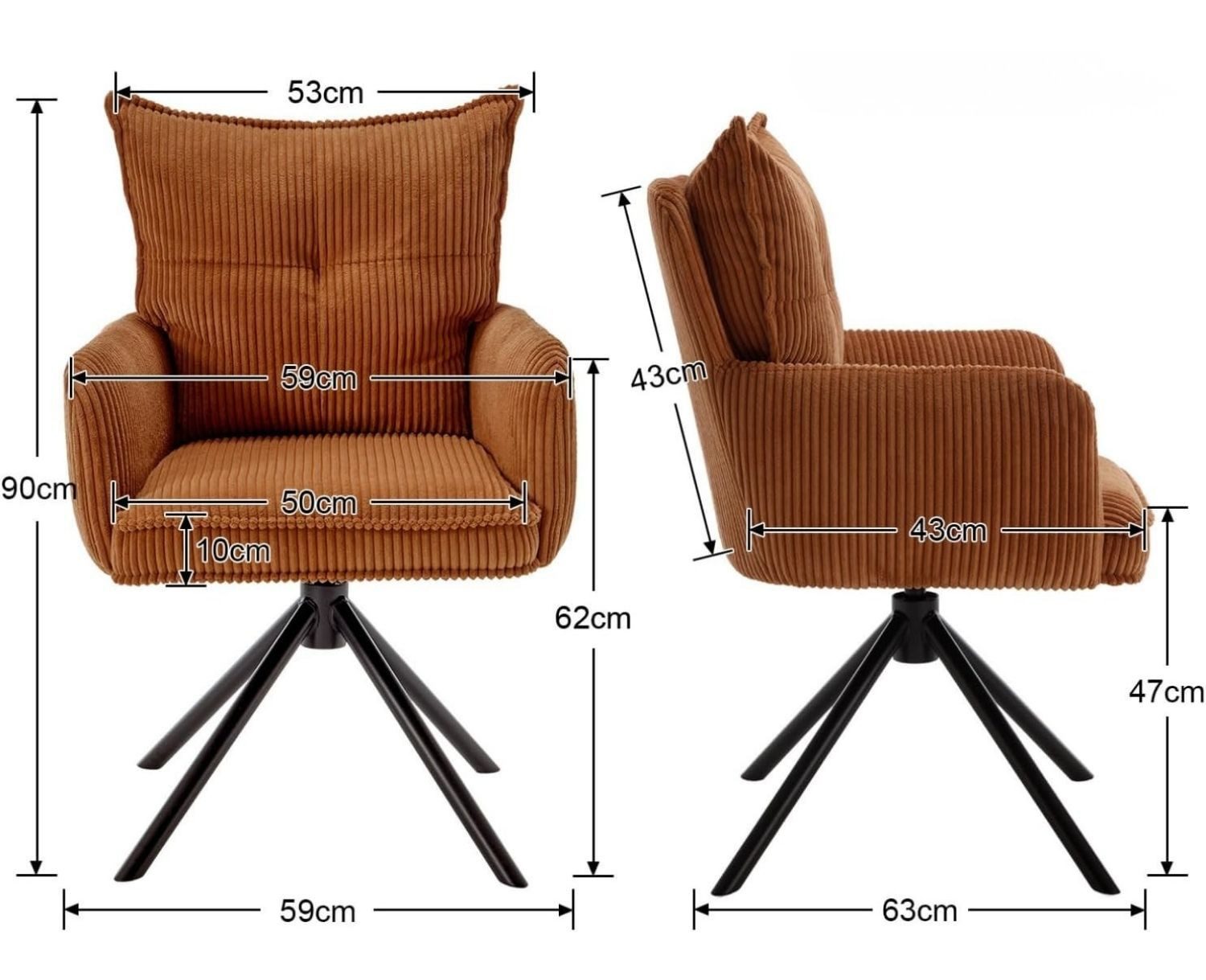 WAHSON OFFICE CHAIRS Bürostuhl Kordsamt-Bürostuhl, ergonomisch, 360° drehbar mit Metallgestell – Bild 3 von 5