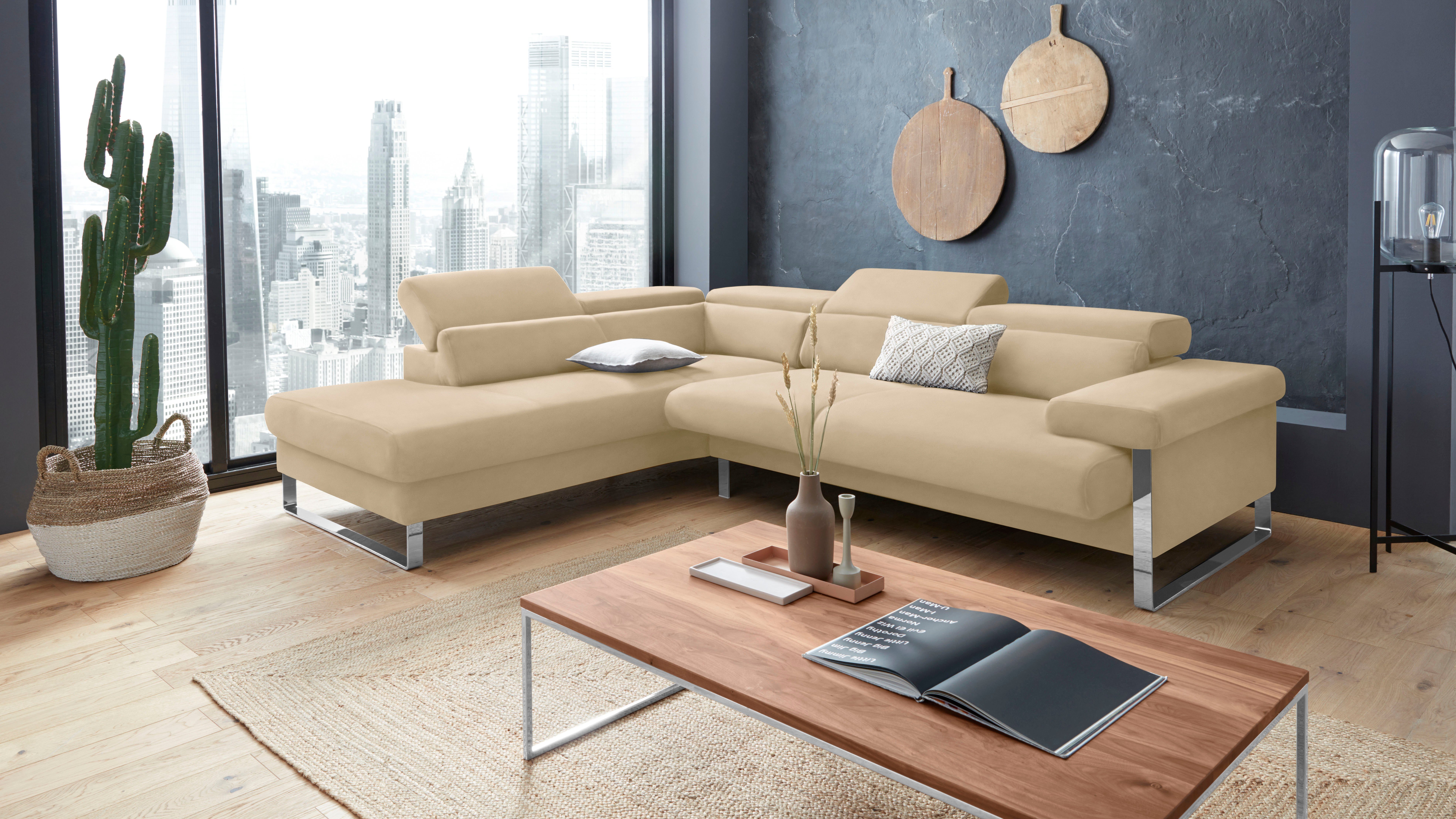W.SCHILLIG Ecksofa finn, toller Sitzkomfort, L-Form, hochwertige Verarbeitungsdetails, German Design Award 2016, Fußgestell Chrom glänzend, Breite 281 cm