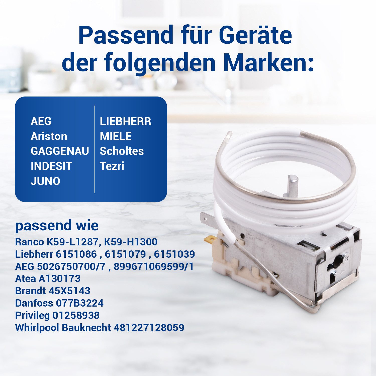 VIOKS Thermodetektor Thermostat Ersatz für Liebherr 6151086, Ranco K59-H1300 900mm Kapillarrohr 3x4,8mm AMP für Kühlschrank