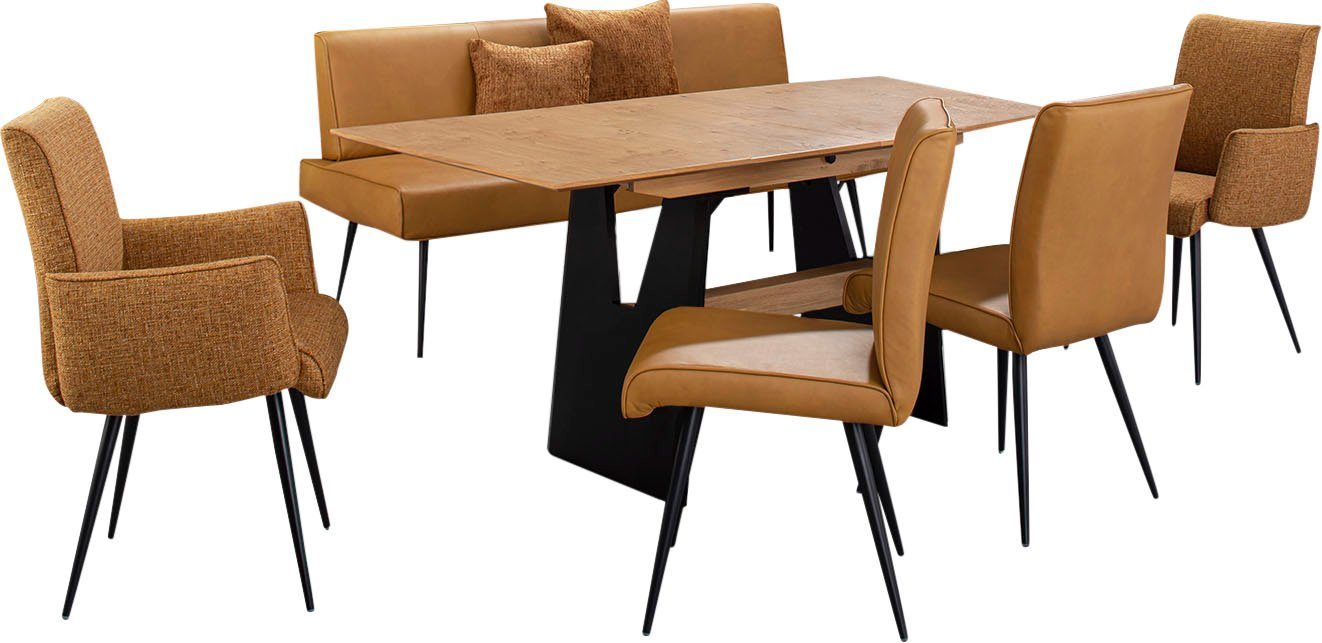 K+W Komfort & Wohnen Essgruppe Giacomo I, (6-tlg., Polsterbank, 2 Stühle und 2 Armlehnenstühle), 2 Stühle und Bank, 2 Armlehnenstühle Stoff 775, Tisch 160 oder 180 cm. Reduzierter Preis € 4.906,80. Unverbindliche Preisempfehlung € 6.355,00