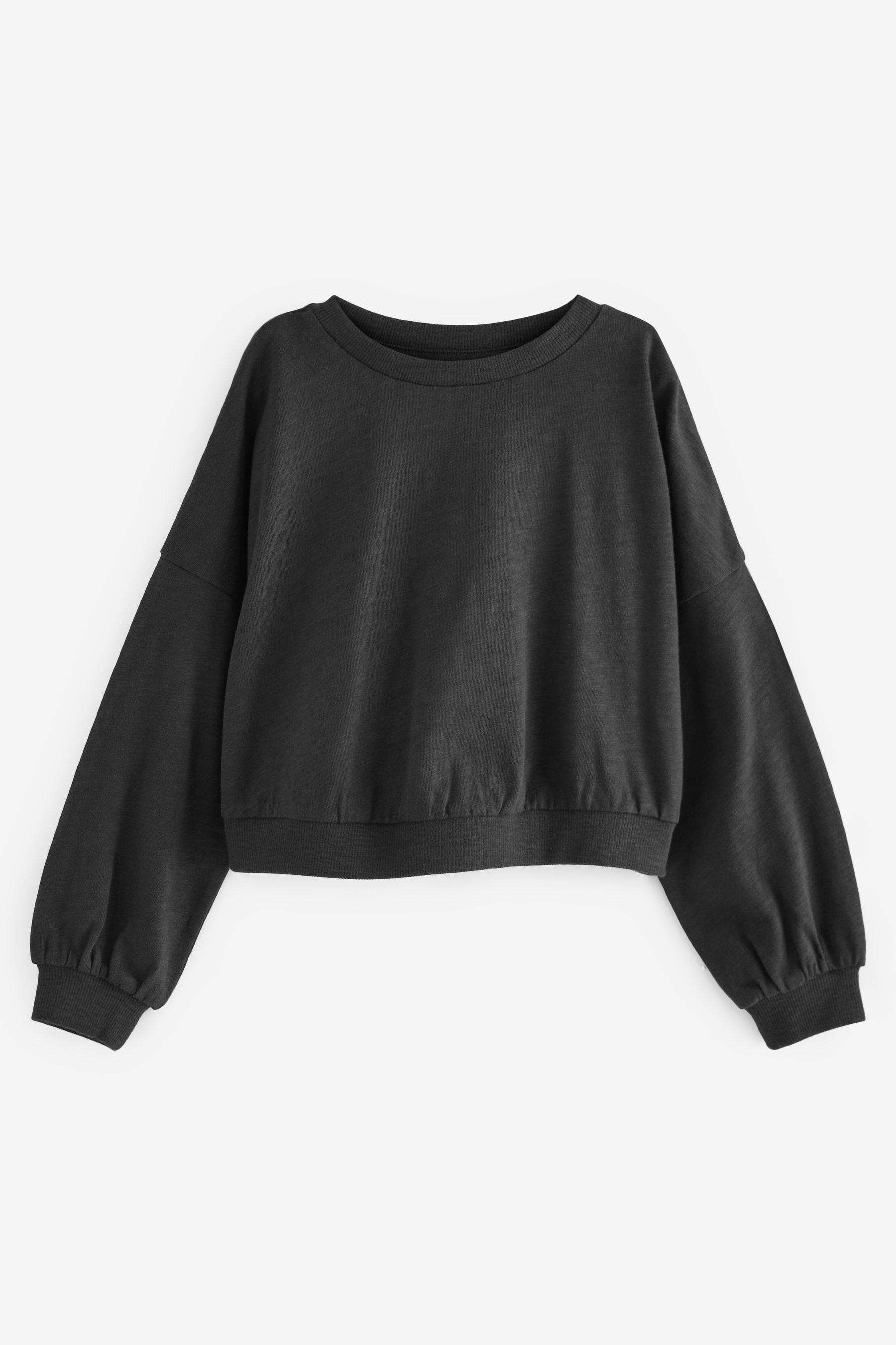 Next Langarmshirt Kastiges, langärmeliges Sweatshirt (1-tlg) mit Bündchen Black