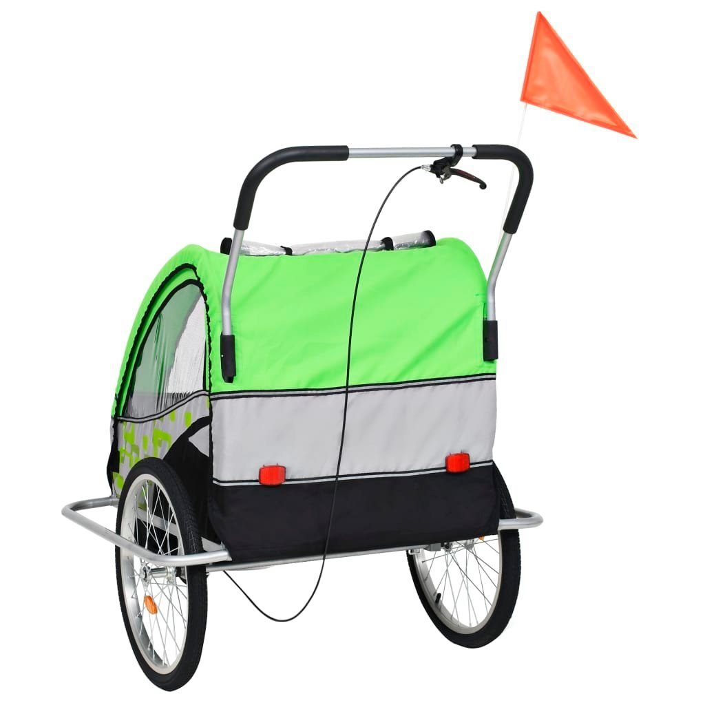 vidaXL 2-in-1 Bicycle Cargo Trailer and Stroller, Green and Grey