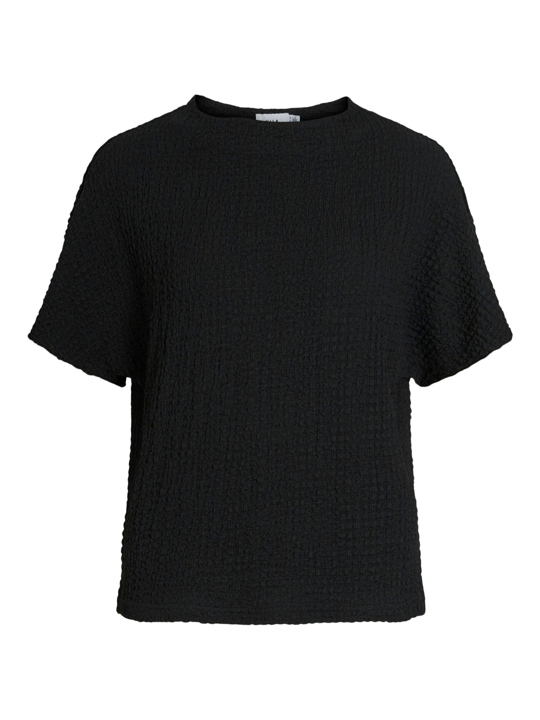 Vila Blusenshirt Hoch Geschlossener Ausschnitt für Regular Fit Rundhals Kurzarm unifarben schnell trocknend