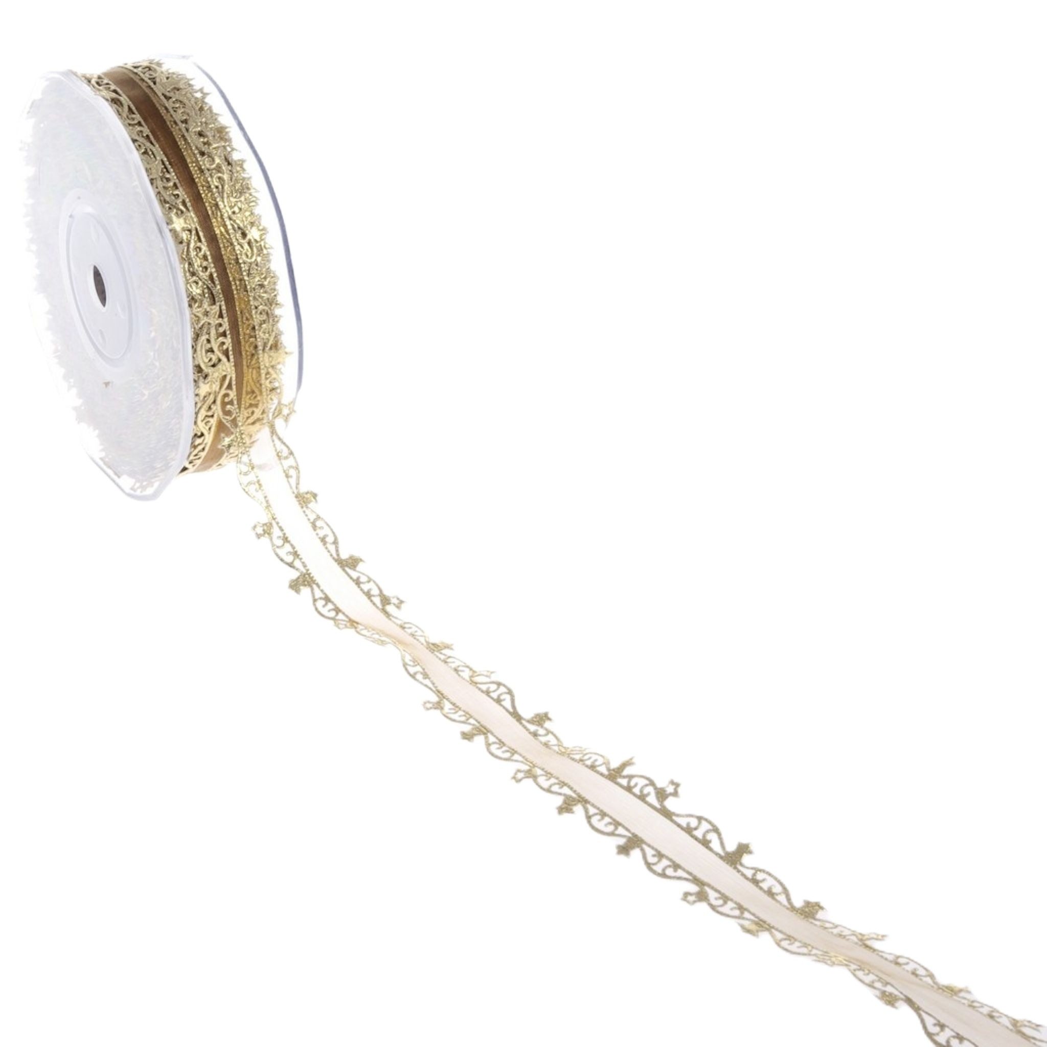 Deko AS Geschenkband Organzaband mit Sternchenkante - 23mm - 20m - col. 22 Gold-Gold - A1, mit Sternchenkante
