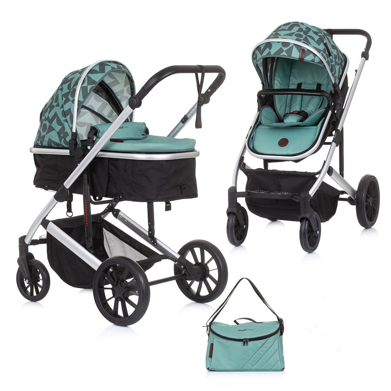 Sitz Wickeltasche, 2 kg umbaubar, Chipolino 22 1 Kombikinderwagen Kombi-Kinderwagen grün in Enigma, bis