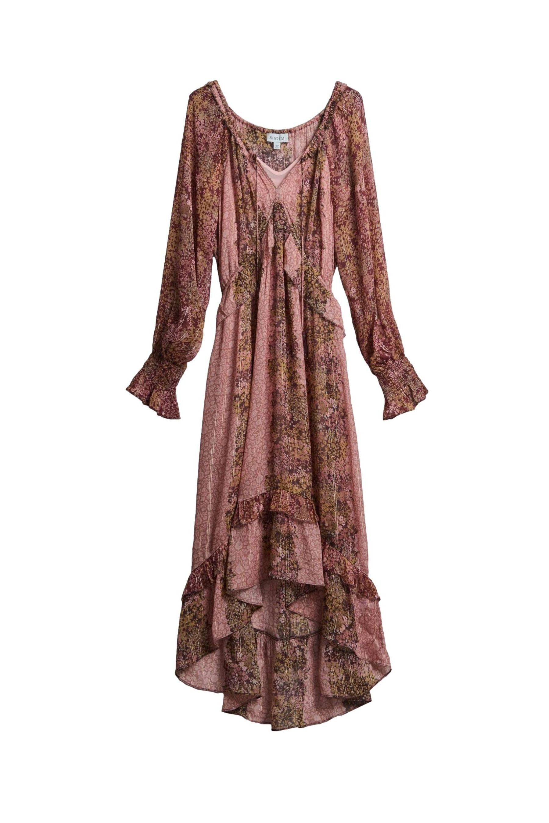 Bhoem Maxikleid BHOEM Maxikleid mit Metallic-Blumenmuster (1-tlg)