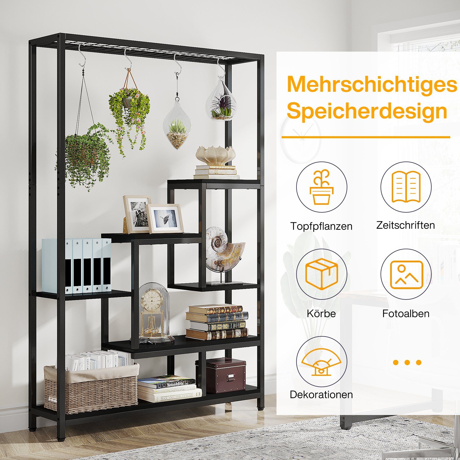 Tribesigns Blumenständer 5 Ebenen Pflanzenregal mit 10 S-Haken