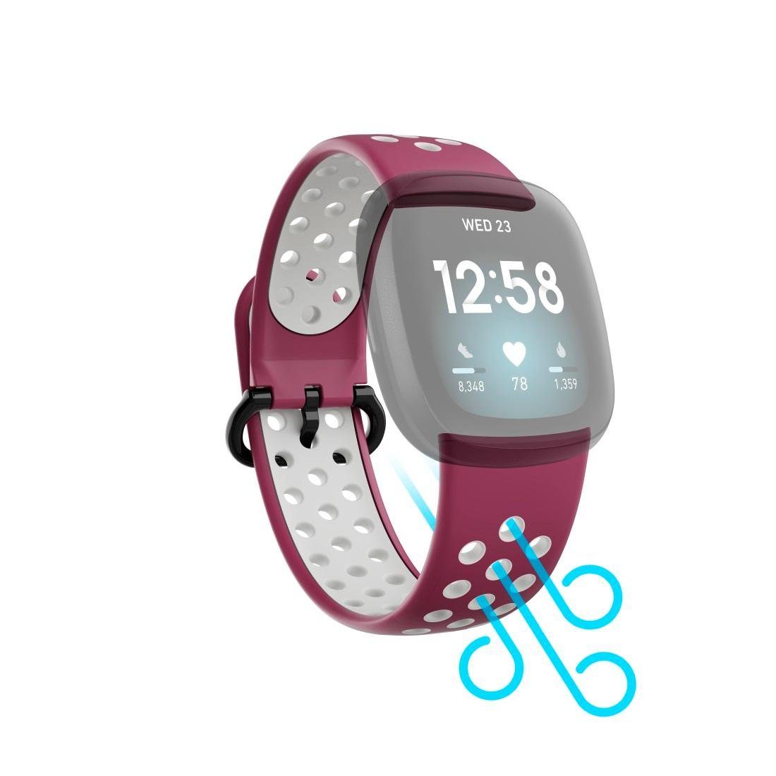 Hama Smartwatch-Armband Ersatzarmband für Fitbit Versa 3/4/Sense (2), Silikon, 22 cm/21 cm bordeaux | Uhrenarmbänder