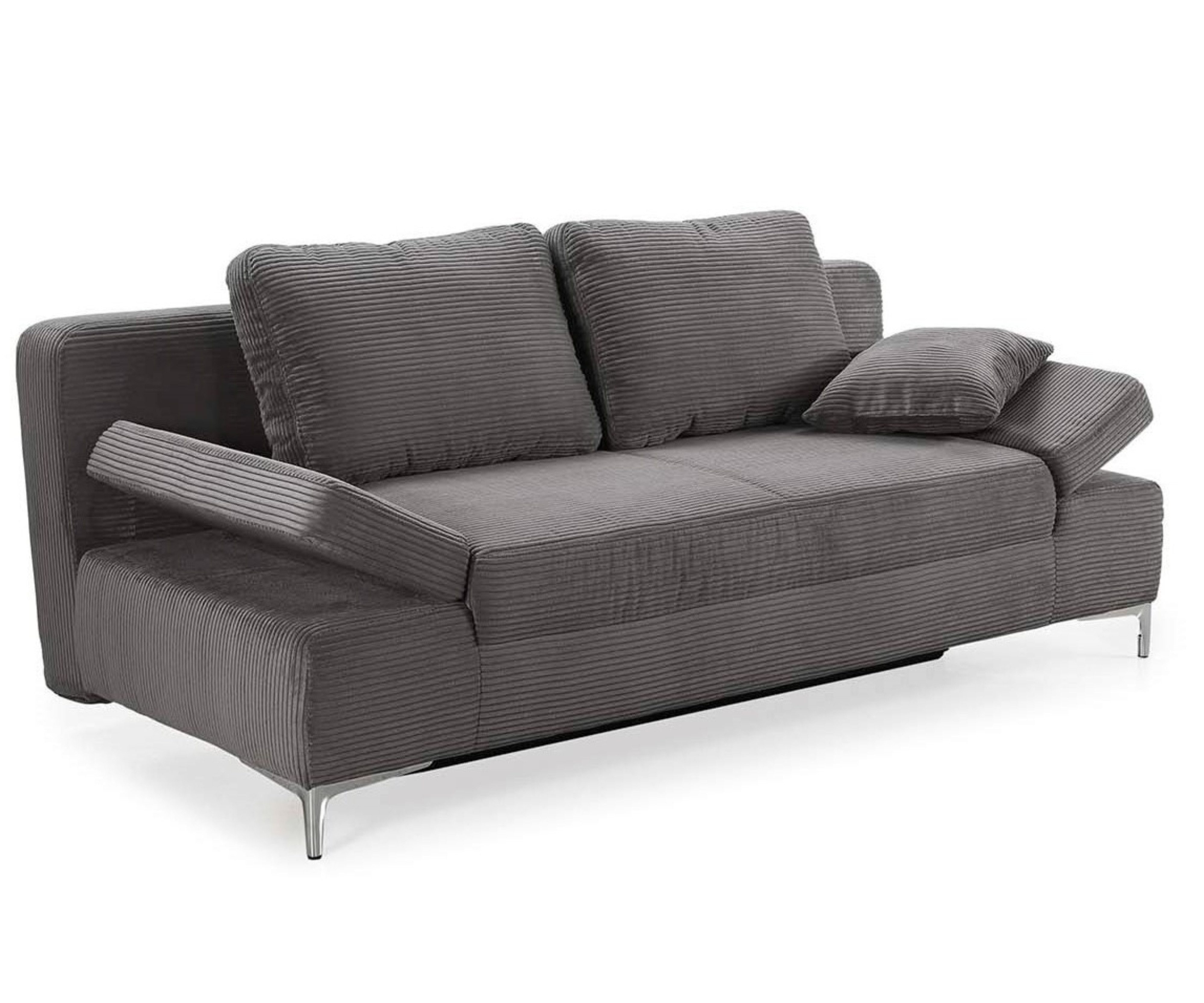 luma-home Schlafsofa 15204, mit Bettfunktion B202/T103/H89 cm, Liegefläche 144x198 cm, Federkern Bettkasten Armlehnen verstellbar Cord Grau Anthrazit