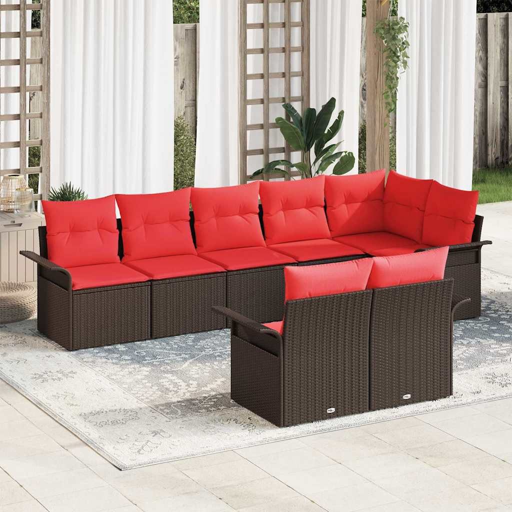 vidaXL Gartenlounge-Set Gartensofa-set mit Speicher 8 pcs Braun Poly-Rattan, (8-tlg)