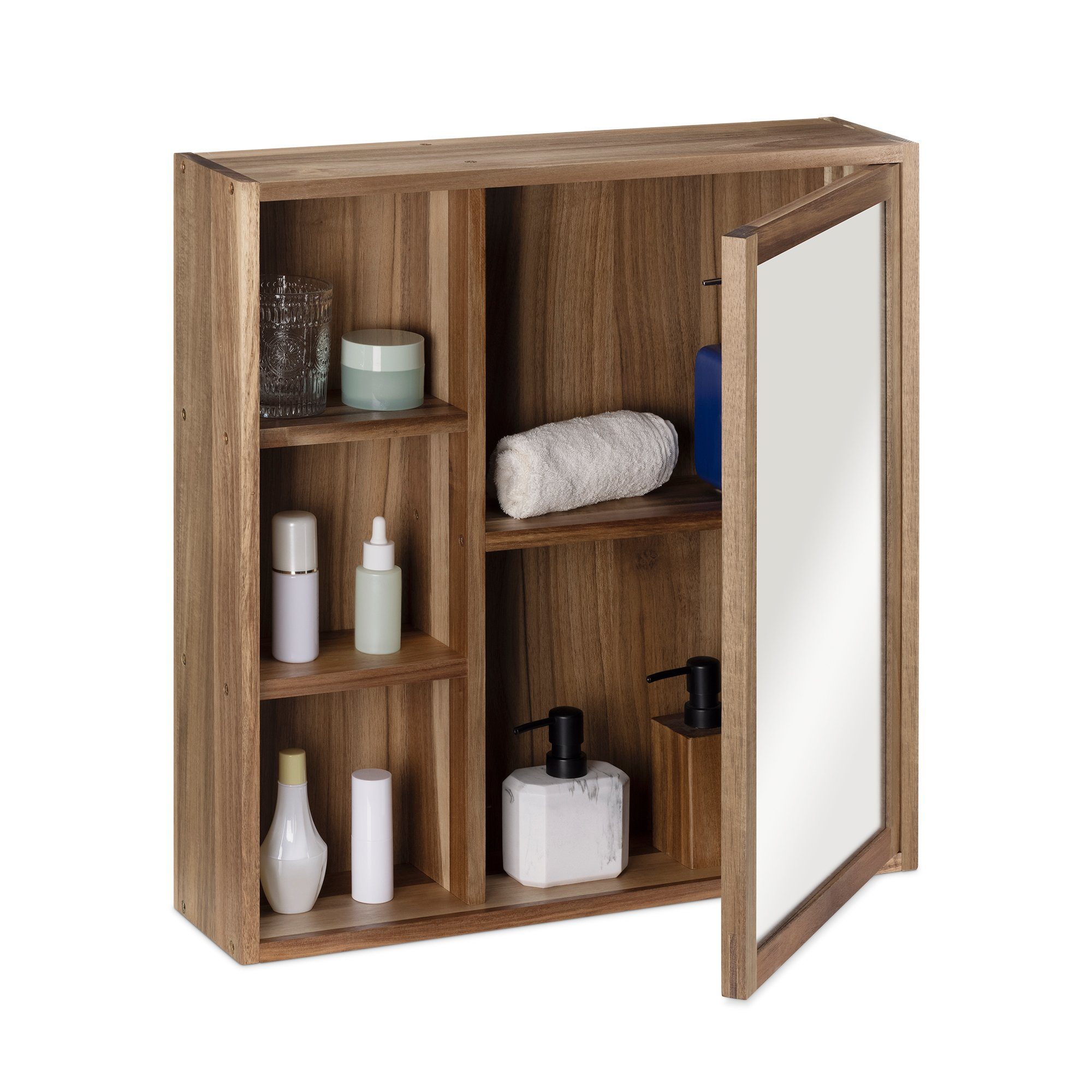Navaris Spiegelschrank Hängender Badezimmerschrank mit Spiegel - aus Holz