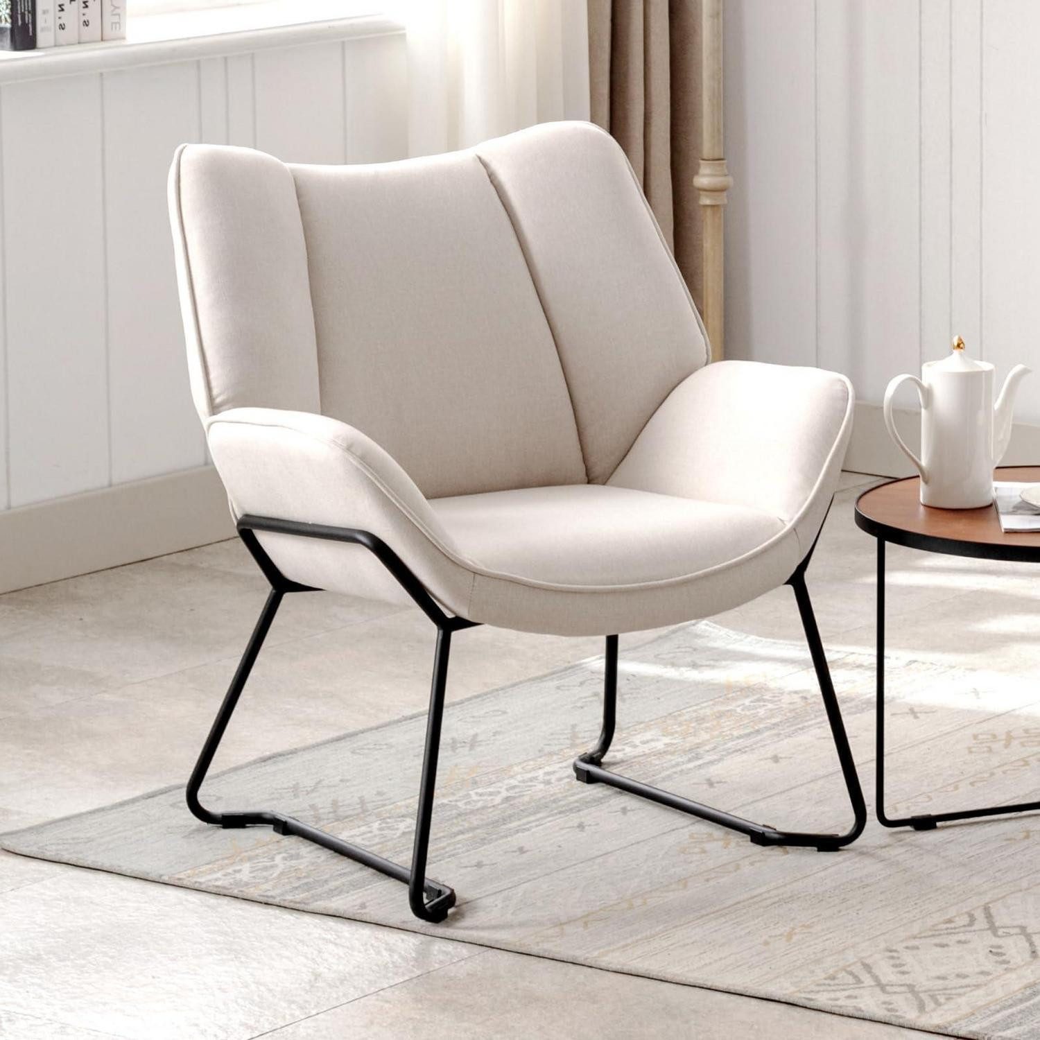 LuxusKollektion Loungesessel Loungesessel Relaxsessel Metallbeine Wohnzimmer Balkon Leinen Beige (1-St)