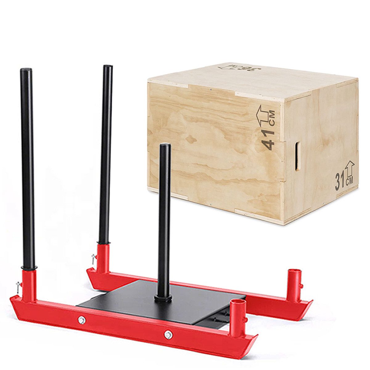 Divit Halter Set Fitness Gewichtsschlitten + Plyo Box 31x36x41 cm aus Holz SB17