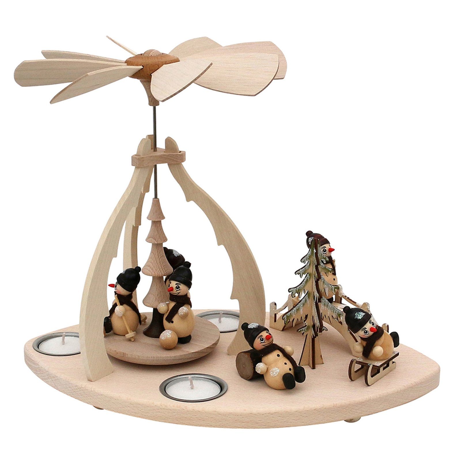 SIGRO Weihnachtspyramide Holz Teelicht-Tischpyramide Schneemannfiguren